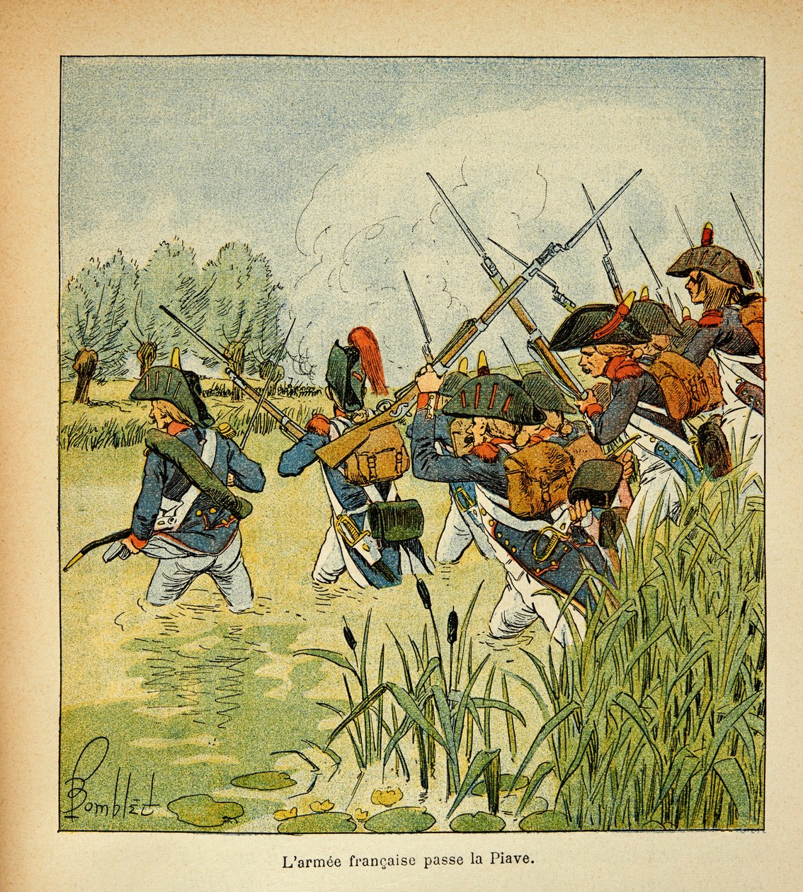 رسم إيضاحي لبومبلد لويس (1862-1927) من كتاب "ذكرى سانت هيلين" للكونت إيمانويل دي لاس (1766-1842): الجيش الفرنسي يمر بياف خلال الحملة الإيطالية ، مجموعة خاصة بواسطة تفجير لويس تشارلز