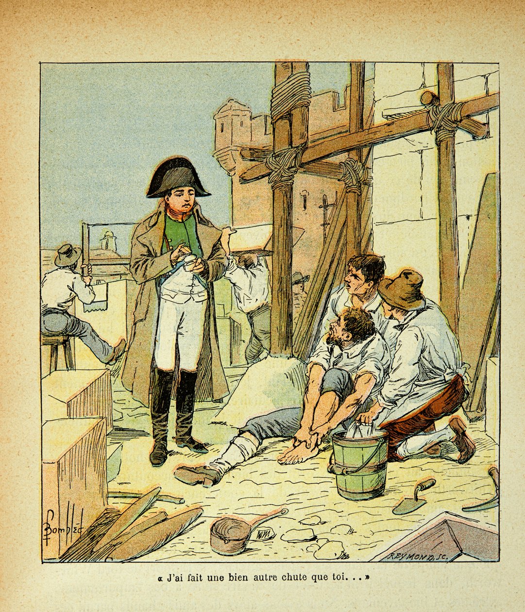 رسم إيضاحي لبومبلد لويس (1862-1927) من كتاب "ذكرى سانت هيلين" للكونت إيمانويل دي لاس حالات (1766-1842): في جزيرة إلبا ، كان هناك قبر ماكون مستخدم في المباني التي أمر بها الإمبراطور. قال نابليون يحاول مواساته بواسطة تفجير لويس تشارلز