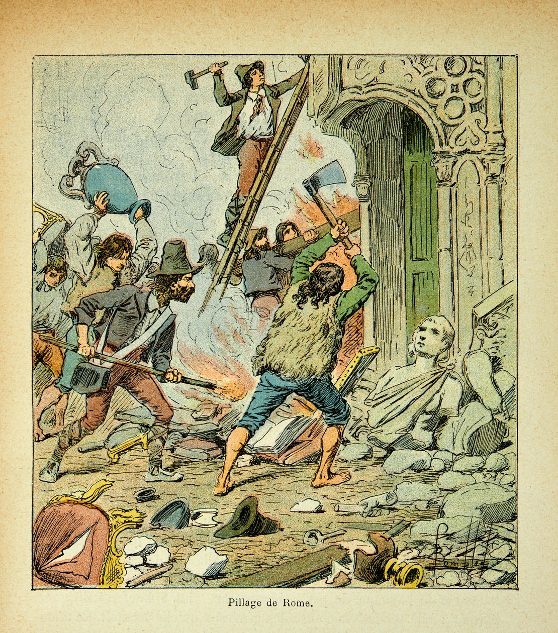 رسم إيضاحي لبومبلد لويس (1862-1927) من كتاب "ذكرى القديسة هيلين" بقلم الكونت إيمانويل دي لاس (1766-1842): نهب روما ، مجموعة خاصة بواسطة تفجير لويس تشارلز