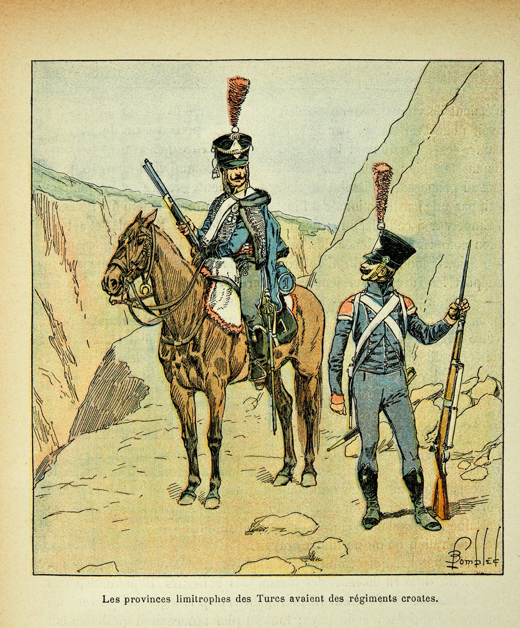 رسم إيضاحي لبومبلد لويس (1862-1927) من كتاب "نصب تذكاري لسانت هيلين" للكونت إيمانويل دي لاس حالات (1766-1842): كانت المقاطعات المتاخمة للأتراك بها أفواج كرواتية ، مجموعة خاصة بواسطة تفجير لويس تشارلز