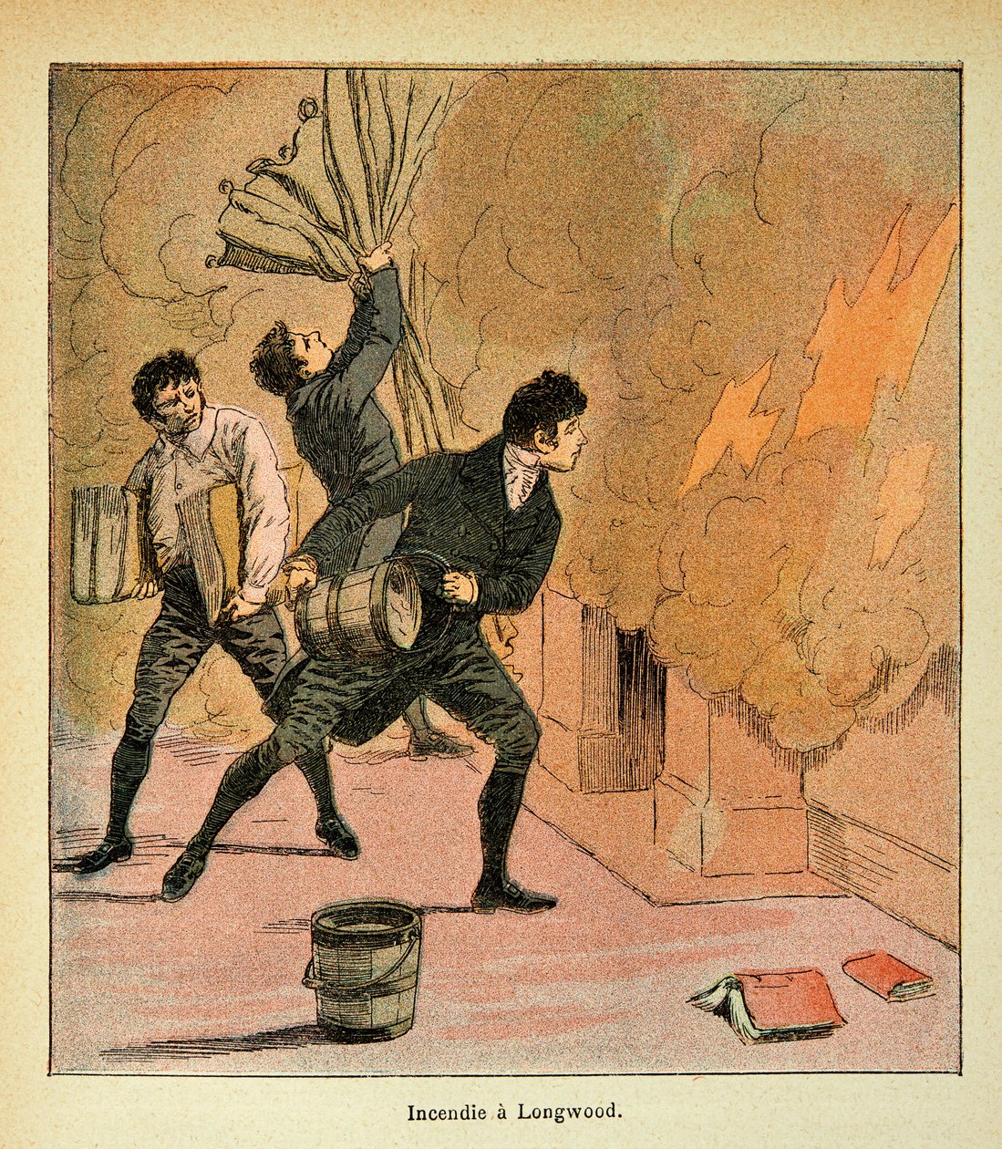 رسم إيضاحي لـ Bombled Louis (1862-1927) من كتاب "The Memorial se Sainte Helene" للكونت Emmanuel de Las Cases (1766-1842): Fire a Longwood ، مجموعة خاصة بواسطة تفجير لويس تشارلز