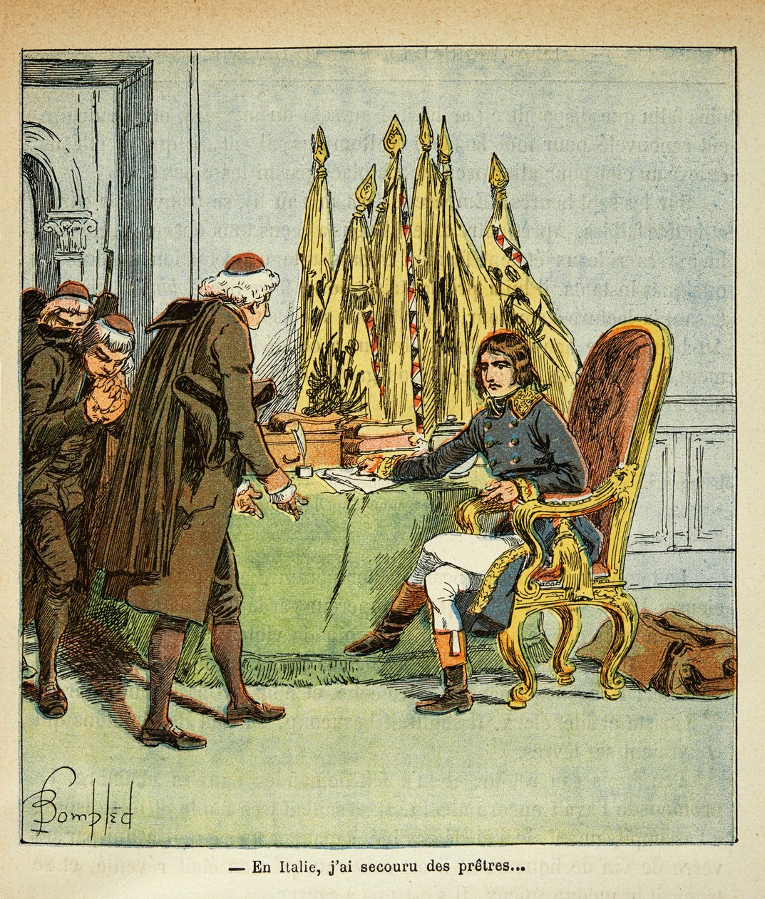 رسم إيضاحي لـ Bombled Louis (1862-1927) من كتاب "The Memorial se Sainte Helene" للكونت Emmanuel de Las Cases (1766-1842): أثناء الحملة الإيطالية ، ينقذ بونابرت الكهنة ، مجموعة خاصة بواسطة تفجير لويس تشارلز