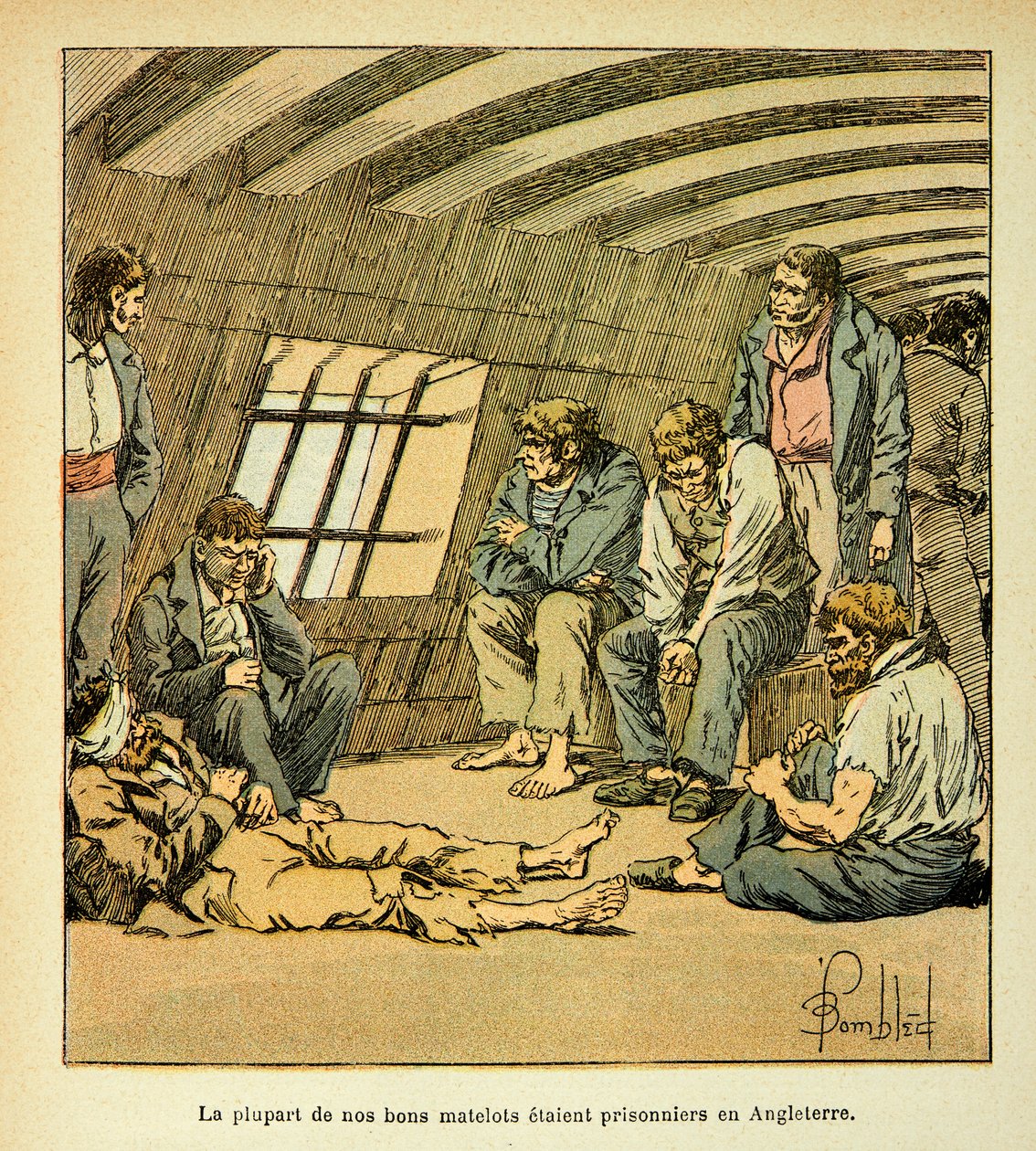 رسم إيضاحي لـ Bombled Louis (1862-1927) من كتاب "The Memorial se Sainte Helene" للكونت Emmanuel de Las Cases (1766-1842): سجناء فرنسيون على الطوافات الإنجليزية ، مجموعة خاصة بواسطة تفجير لويس تشارلز