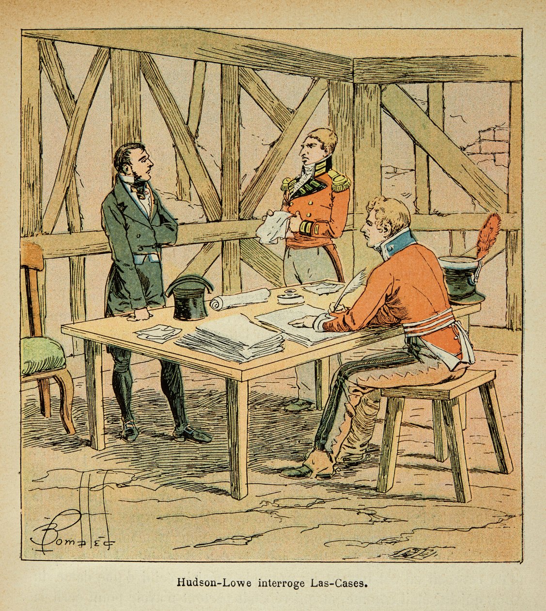 رسم توضيحي للويس بومبلد (1862-1927) من قضايا الكونت إيمانويل دي لاس (1766-1842): الحاكم هدسون لوي (1769-1844) يشكك في قضايا لاس ، مجموعة خاصة بواسطة تفجير لويس تشارلز