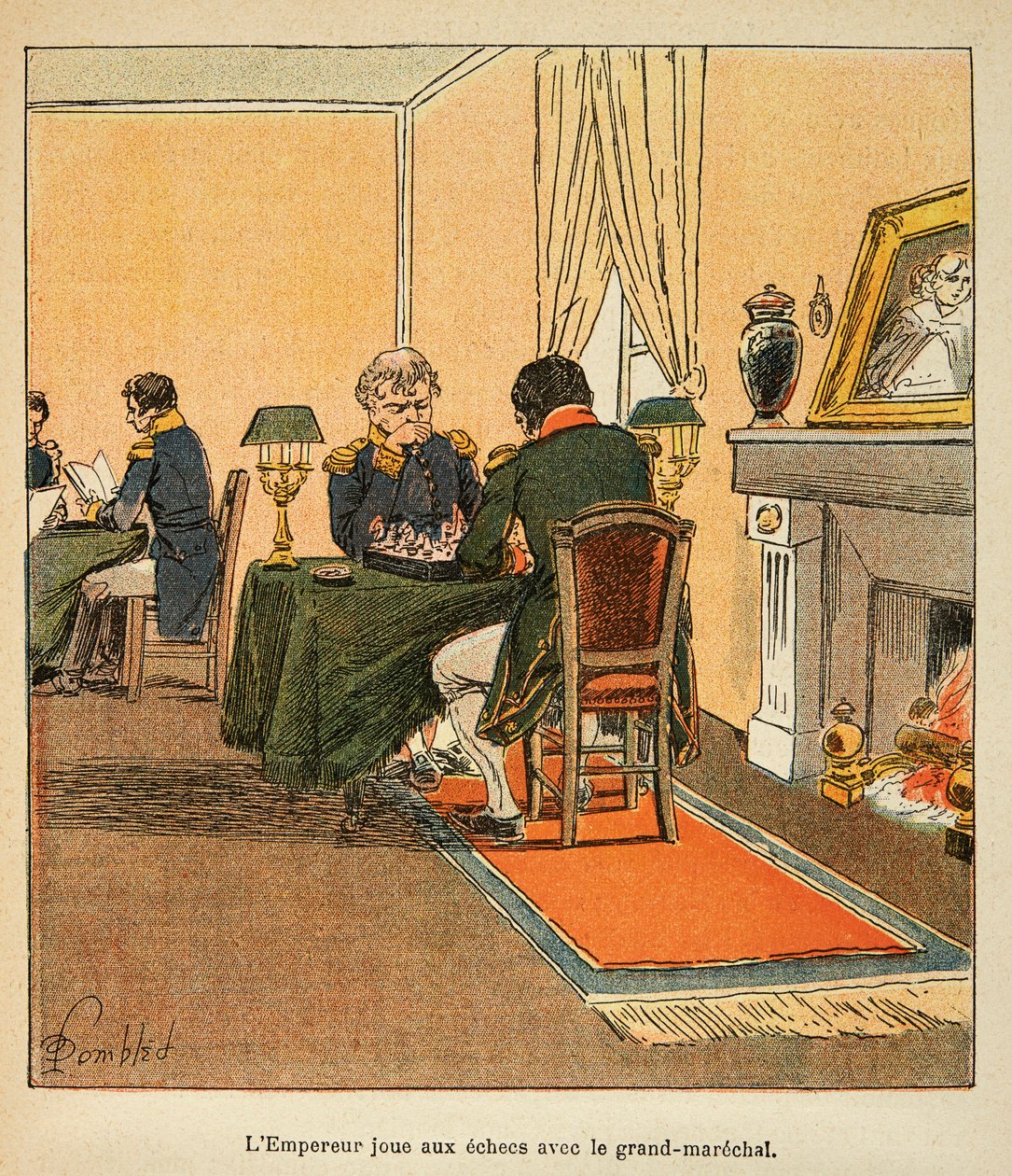 رسم توضيحي للويس بومبلد (1862-1927) من كتاب "ذكرى سانت هيلين" للكونت إيمانويل دي لاس (1766-1842): نابليون وغراند ماريشال هنري جاتيان برتراند (1773-1844) يلعبان الشطرنج في أغسطس 1816 في سانت. هيلين ، مجموعة خاصة بواسطة تفجير لويس تشارلز