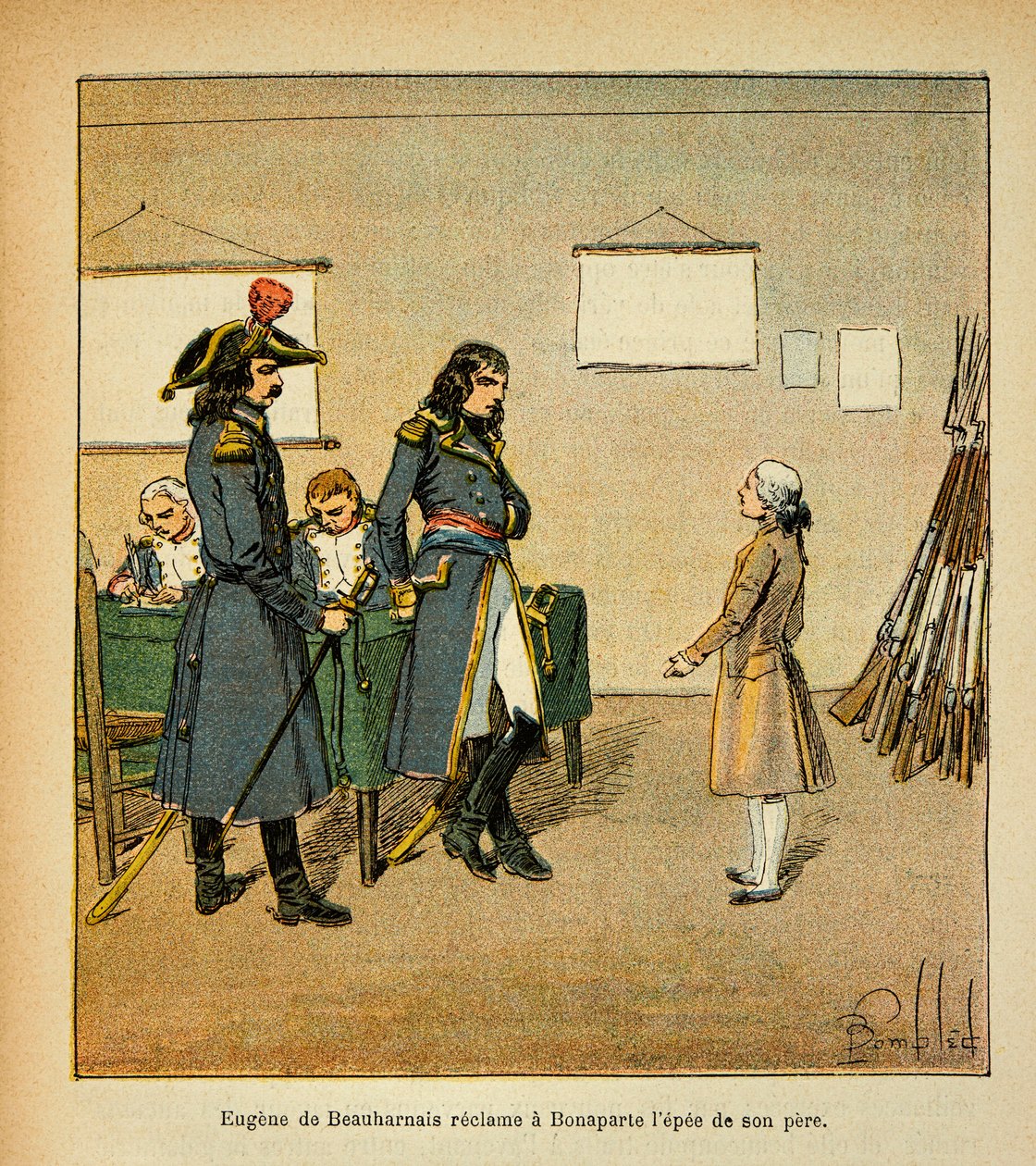 رسم إيضاحي للوبلد لويس (1862-1927) من كتاب "ذكرى القديسة هيلين" للكونت إيمانويل دي لاس حالات (1766-1842): يوجين دي بوهارنيه (1781-1824) يدعي سيف والده في بونابرت ، مجموعة خاصة بواسطة تفجير لويس تشارلز