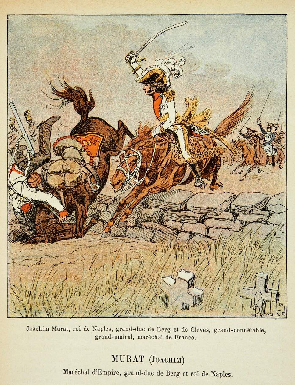 رسم توضيحي للويس بومبلد (1862-1927) من كتاب "ذكرى القديسة هيلين" بقلم الكونت إيمانويل دي لاس (1766-1842): يواكيم مراد (1767-1815) المسؤول ، مجموعة خاصة بواسطة تفجير لويس تشارلز