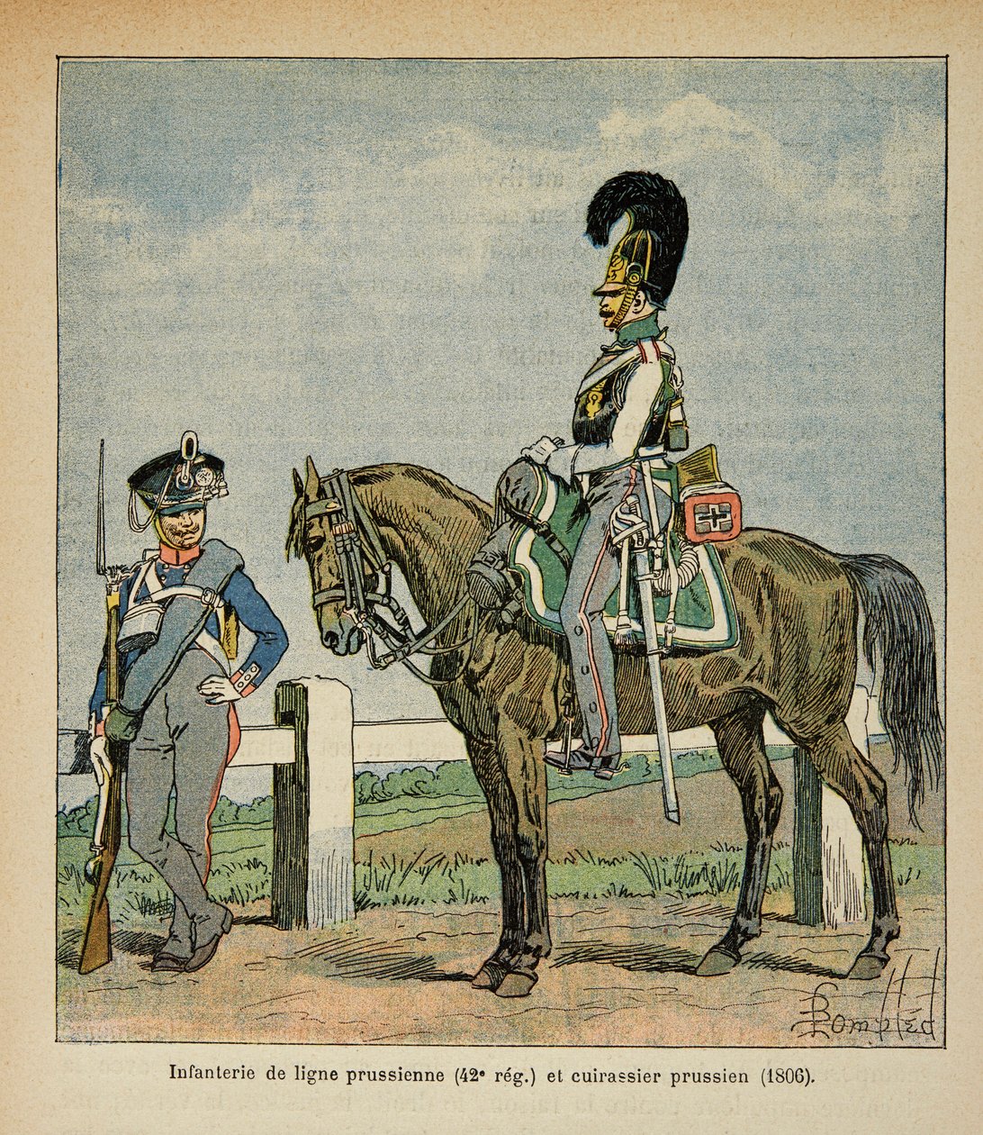 رسم توضيحي للويس بومبلد (1862-1927) من كتاب "ذكرى سانت هيلين" بقلم الكونت إيمانويل دي لاس (1766-1842): مشاة الخط البروسي (42 ، فوج eme) والبوارج البروسية بواسطة تفجير لويس تشارلز