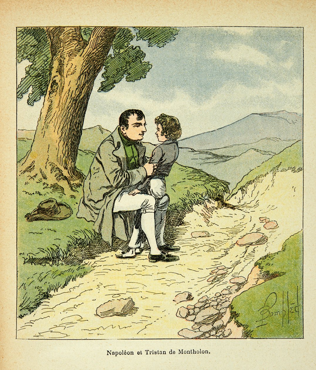 رسم توضيحي للويس بومبلد (1862-1927) من كتاب "ذكرى القديسة هيلين" بقلم الكونت إيمانويل دي لاس (1766-1842): سانت هيلين ، الإمبراطور نابليون وتريستان من مونثولون ، مجموعة خاصة بواسطة تفجير لويس تشارلز