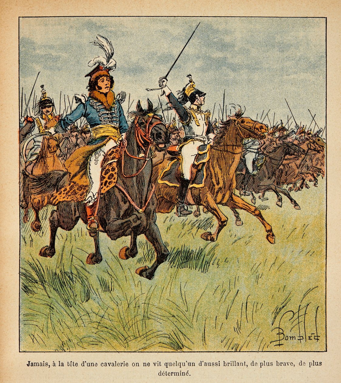رسم توضيحي للويس بومبلد (1862-1927) من كتاب "ذكرى القديسة هيلين" بقلم الكونت إيمانويل دي لاس (1766-1842): يواكيم مراد (1767-1815) يحمل على رأس سلاح الفرسان ، المجموعة الخاصة بواسطة تفجير لويس تشارلز