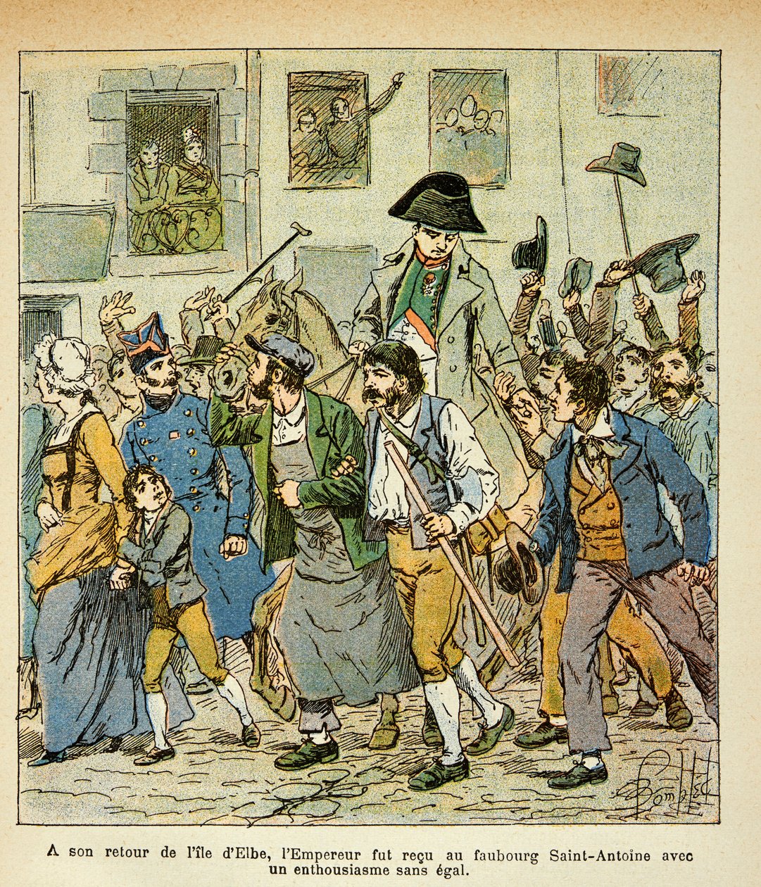 رسم إيضاحي للوبلد لويس (1862-1927) من كتاب "ذكرى القديسة هيلين" للكونت إيمانويل دي لاس (1766-1842): عند عودته من إلبا ، استقبل الإمبراطور في فوبورج سانت أنطوان بحماس لا مثيل له ، Collec خاص بواسطة تفجير لويس تشارلز