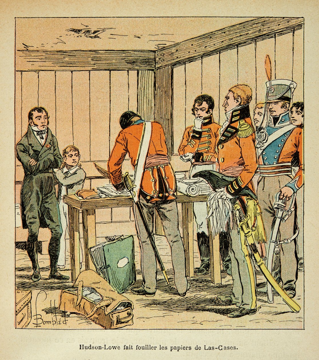 رسم توضيحي لـ Bombled Louis (1862-1927) من كتاب "The Memorial se Sainte Helene" للكونت Emmanuel de Las Cases (1766-1842): قام هدسون لوي (1769-1844) بتفتيش أوراق حالات لاس ، مجموعة خاصة بواسطة تفجير لويس تشارلز