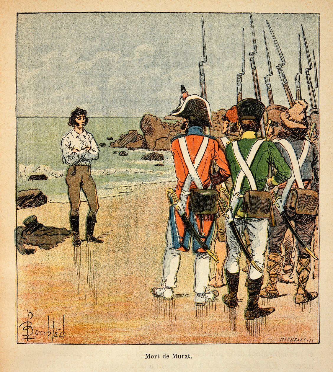 رسم توضيحي لـ Bombled Louis (1862-1927) من كتاب "The Memorial se Sainte Helene" بقلم الكونت إيمانويل دي لاس (1766-1842): وفاة يواكيم مراد (1767-1815) ، مجموعة خاصة بواسطة تفجير لويس تشارلز
