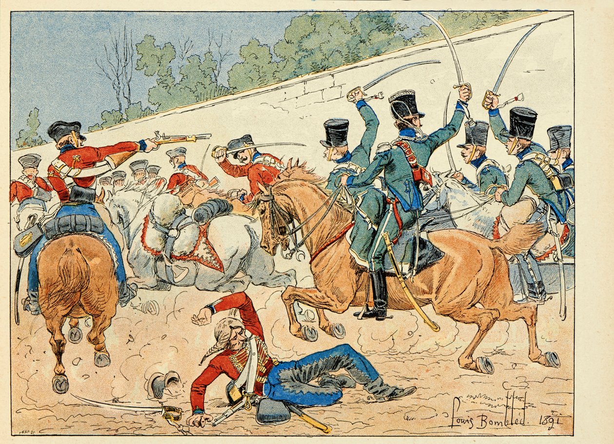 رسم توضيحي مأخوذ من كتاب "Les heros du Siecle" ، وهو روايات قصصية كتبها ديك دي لونلاي ورسمها لويس بومبلد (1862-1927) بواسطة تفجير لويس تشارلز
