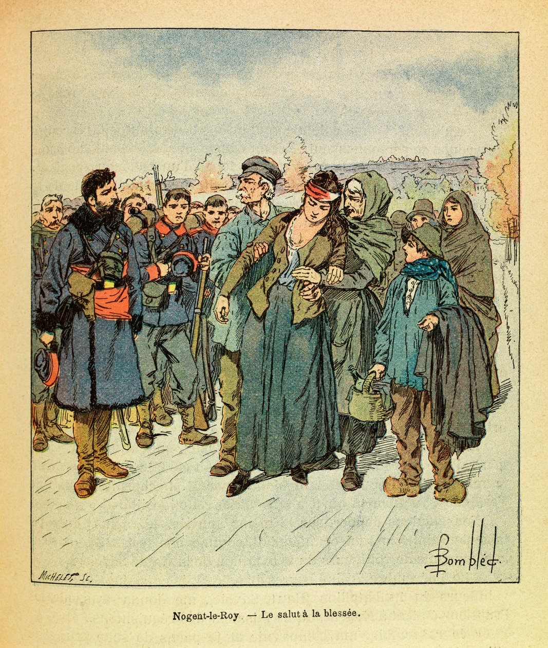 L'Armee de l'Est de Eugene Sergeant ، dit Grenest ، مصور من قبل لويس بومبلد (1862-1927) (الحرب الفرنسية الألمانية ؛ حملة 1870-1871): في ديسمبر 1870 ، نوجنت لو روي ، خلاص الجنود إلى المدني الجرحى ، مجموعة جزئية بواسطة تفجير لويس تشارلز