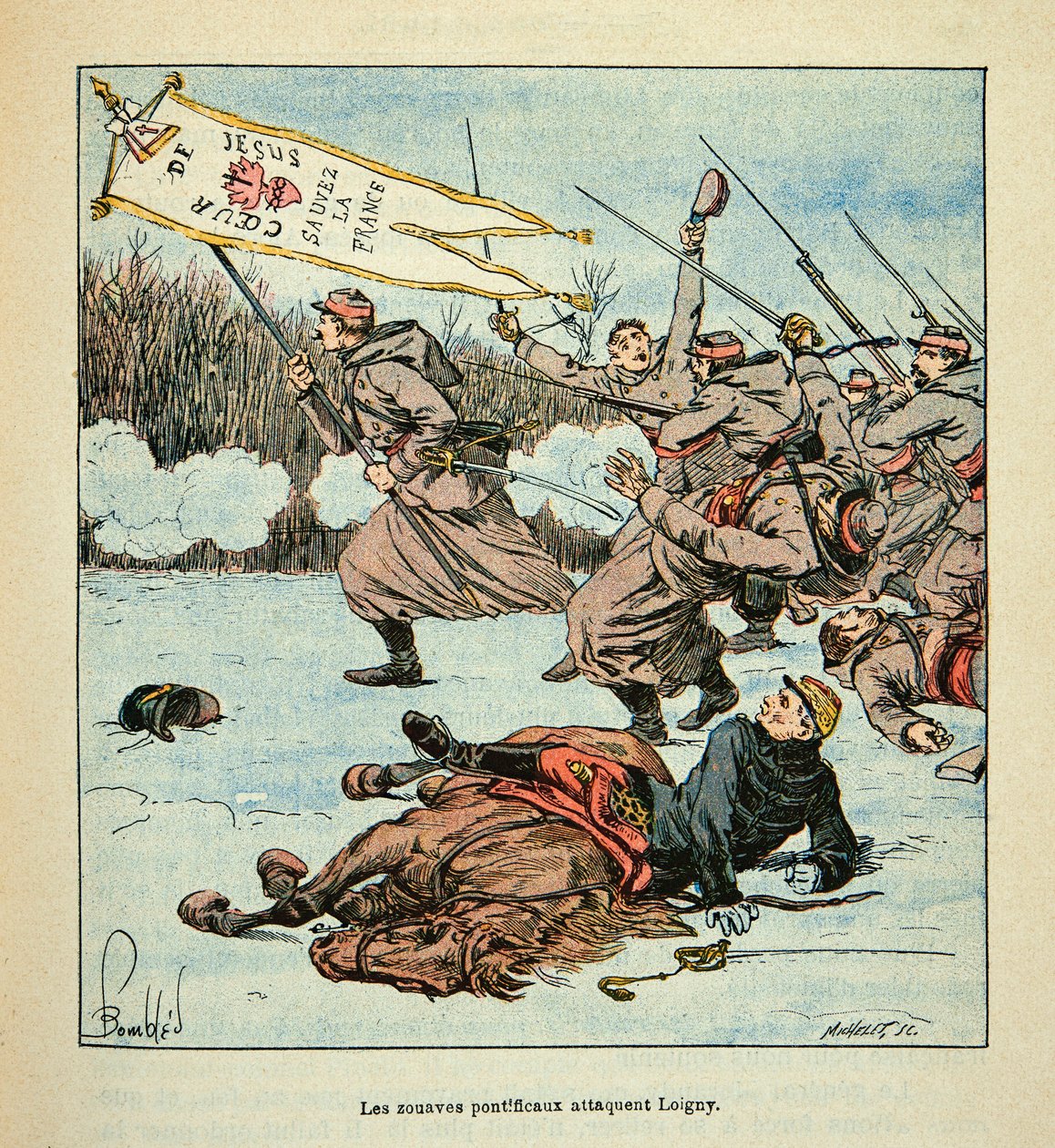 L'Armee de la Loire بقلم يوجين سيرجنت ، ديت جرينست ، مصور من قبل لويس بومبلد (1862-1927) (الحرب الفرنسية الألمانية ؛ حملة 1870-1871): الزواف البابوية في معركة لوني في 2 ديسمبر 1870 ، مجموعة خاصة بواسطة تفجير لويس تشارلز