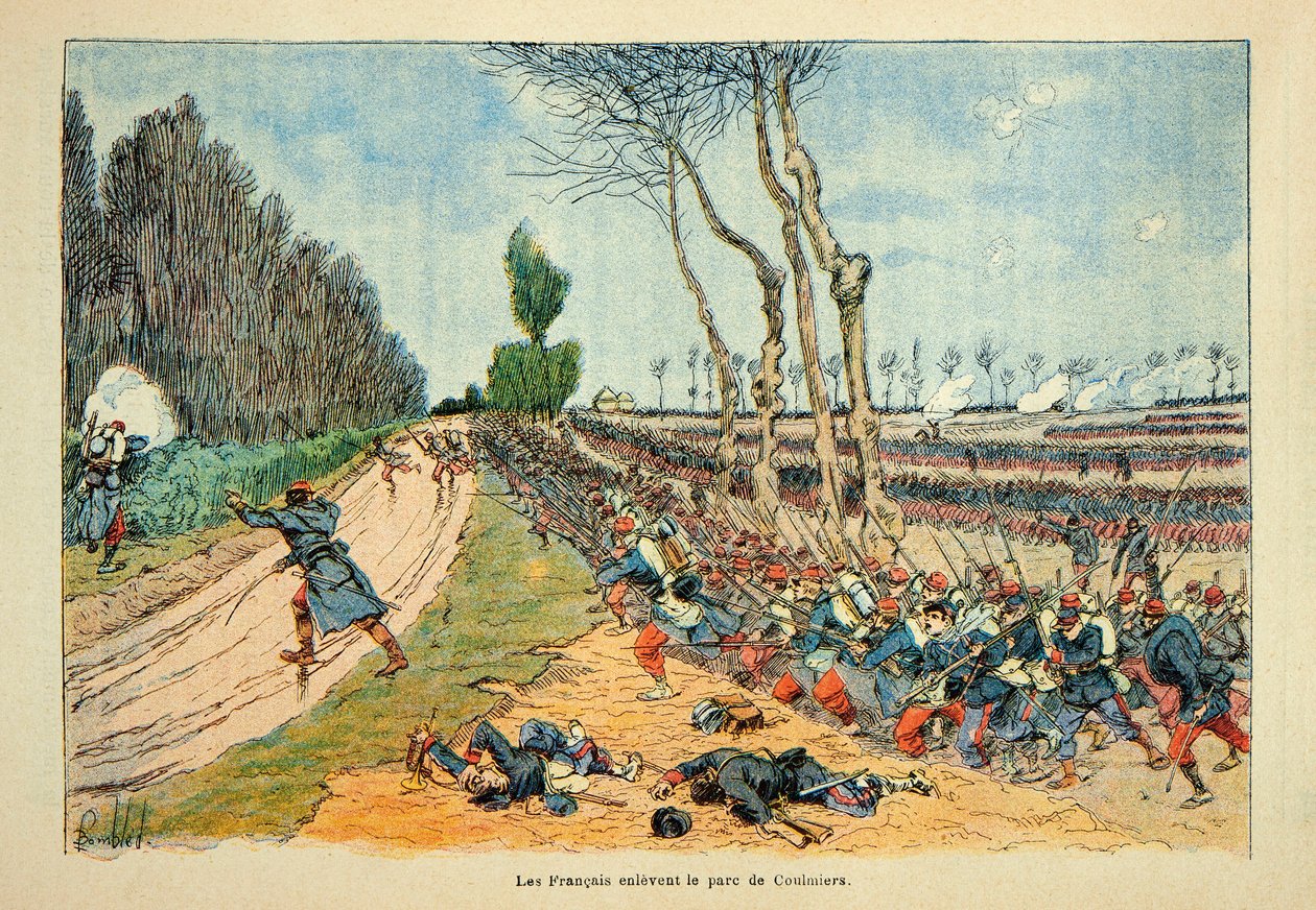 L'Armee de la Loire بواسطة Eugene Sergent ، dit Grenest ، رسمها Louis Bombled (1862-1927) (الحرب الفرنسية الألمانية ؛ حملة 1870-1871): أخذ الفرنسيون الحديقة أثناء معركة Coulmiers في 9 نوفمبر 1870 ، مجموعة خاصة بواسطة تفجير لويس تشارلز