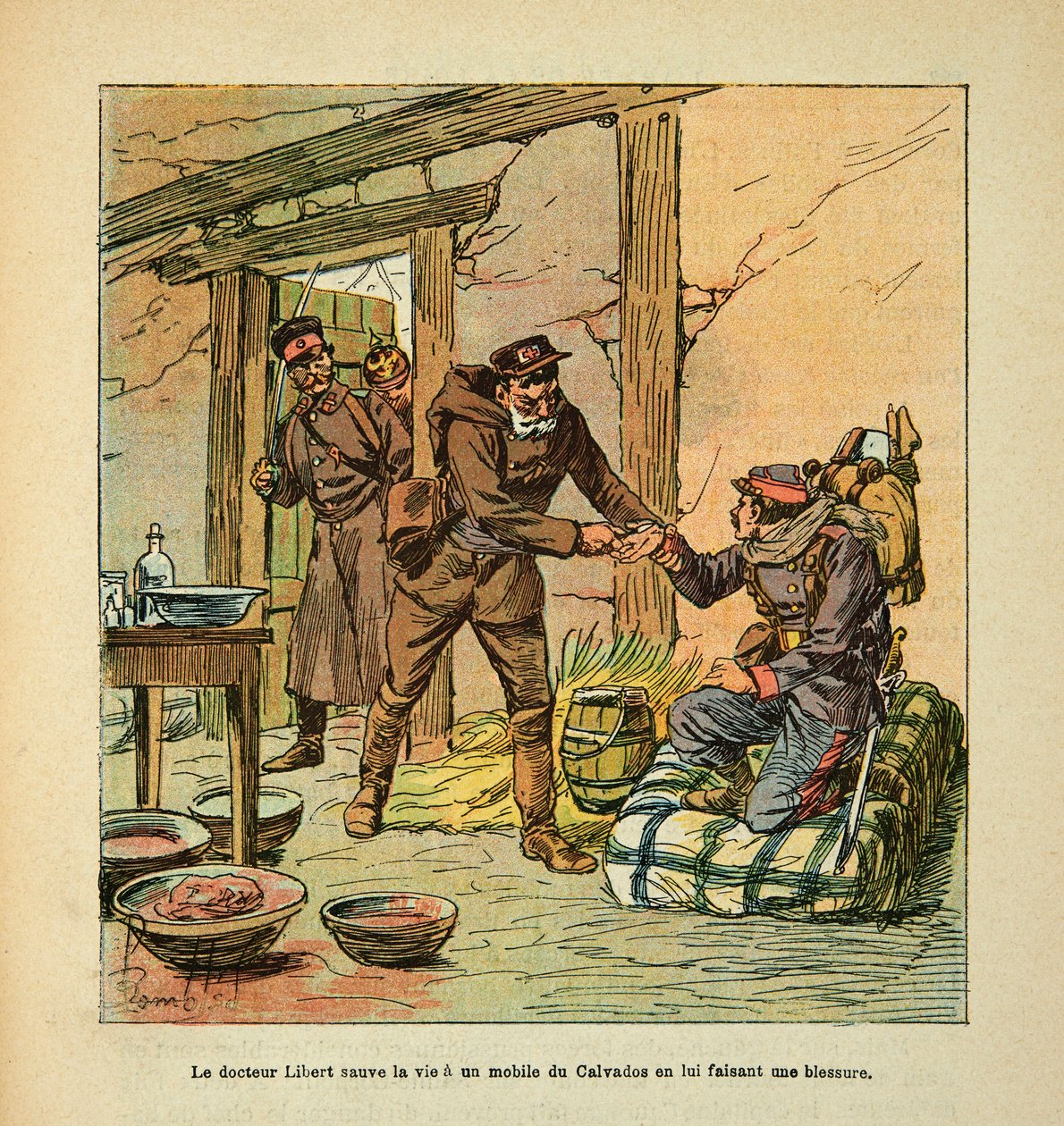 L'Armee de la Loire بقلم يوجين سيرجنت ، ديت جرينست ، مصور من قبل لويس بومبليد (1862-1927) (الحرب الفرنسية الألمانية ؛ حملة 1870-1871): ينقذ الدكتور ليبرت الحياة بدافع من كالفادوس بجرحه ، مجموعة جزئية بواسطة تفجير لويس تشارلز