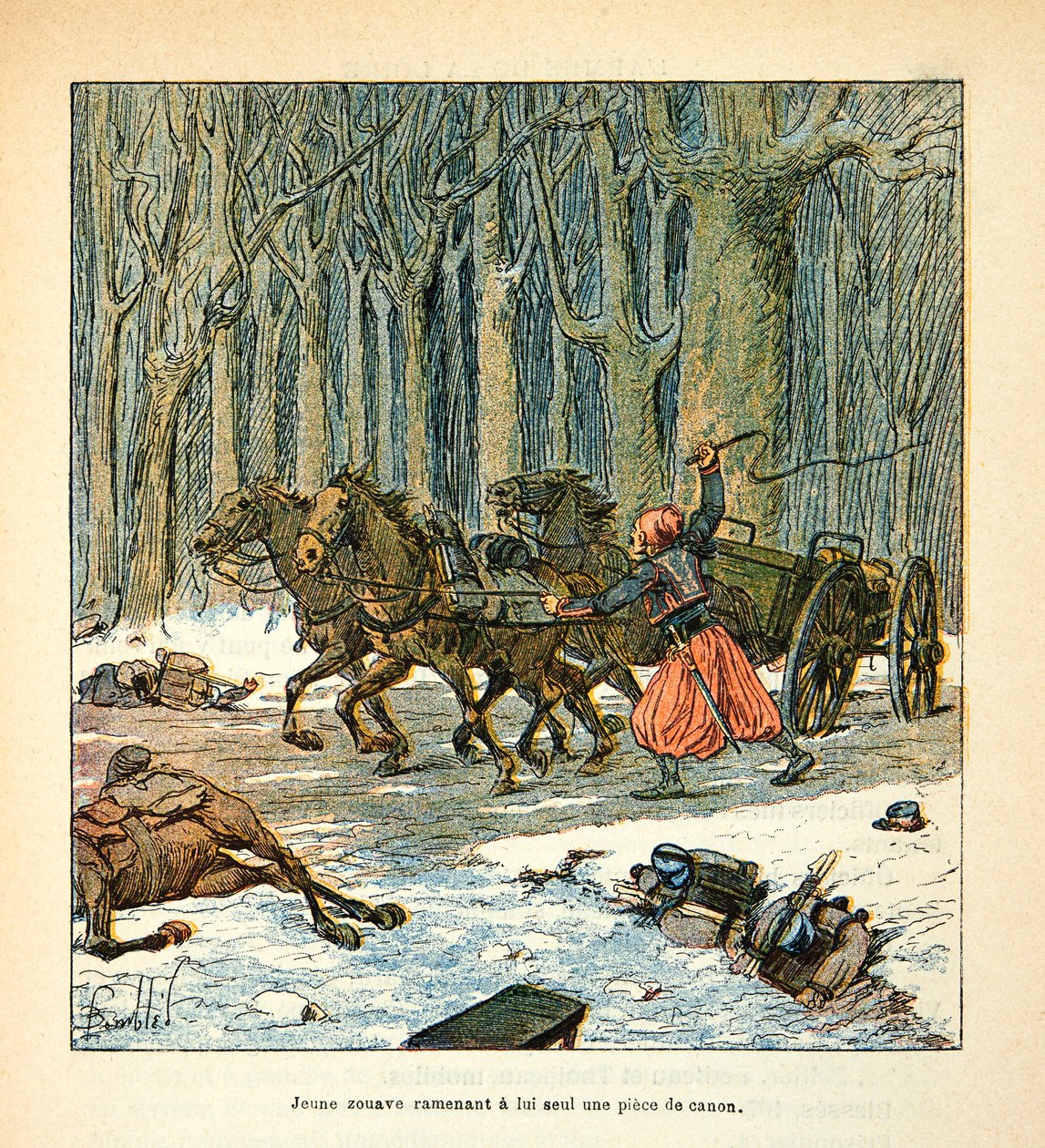 L'Armee de la Loire بواسطة Eugene Sergent ، dit Grenest ، رسمها لويس بومبلد (1862-1927) (الحرب الفرنسية الألمانية ؛ حملة 1870-1871): يونغ زواف يعيد إليه قطعة من الشريعة لفوجته ، المجموعة جزئي بواسطة تفجير لويس تشارلز