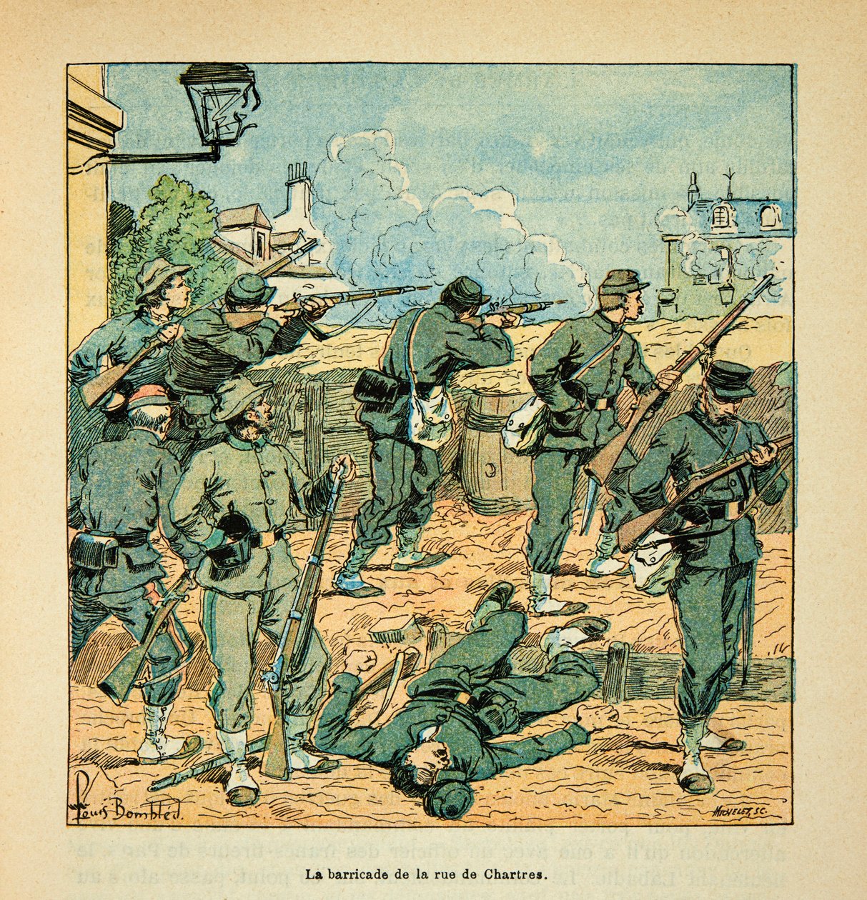 L'Armee de la Loire بواسطة Eugene Sergent ، dit Grenest ، رسمها لويس بومبليد (1862-1927) (الحرب الفرنسية الألمانية ؛ حملة 1870-1871): معركة شاتودون في 18 أكتوبر 1870 ، حاجز شارع دي شارتر ، مجموعة خاصة بواسطة تفجير لويس تشارلز