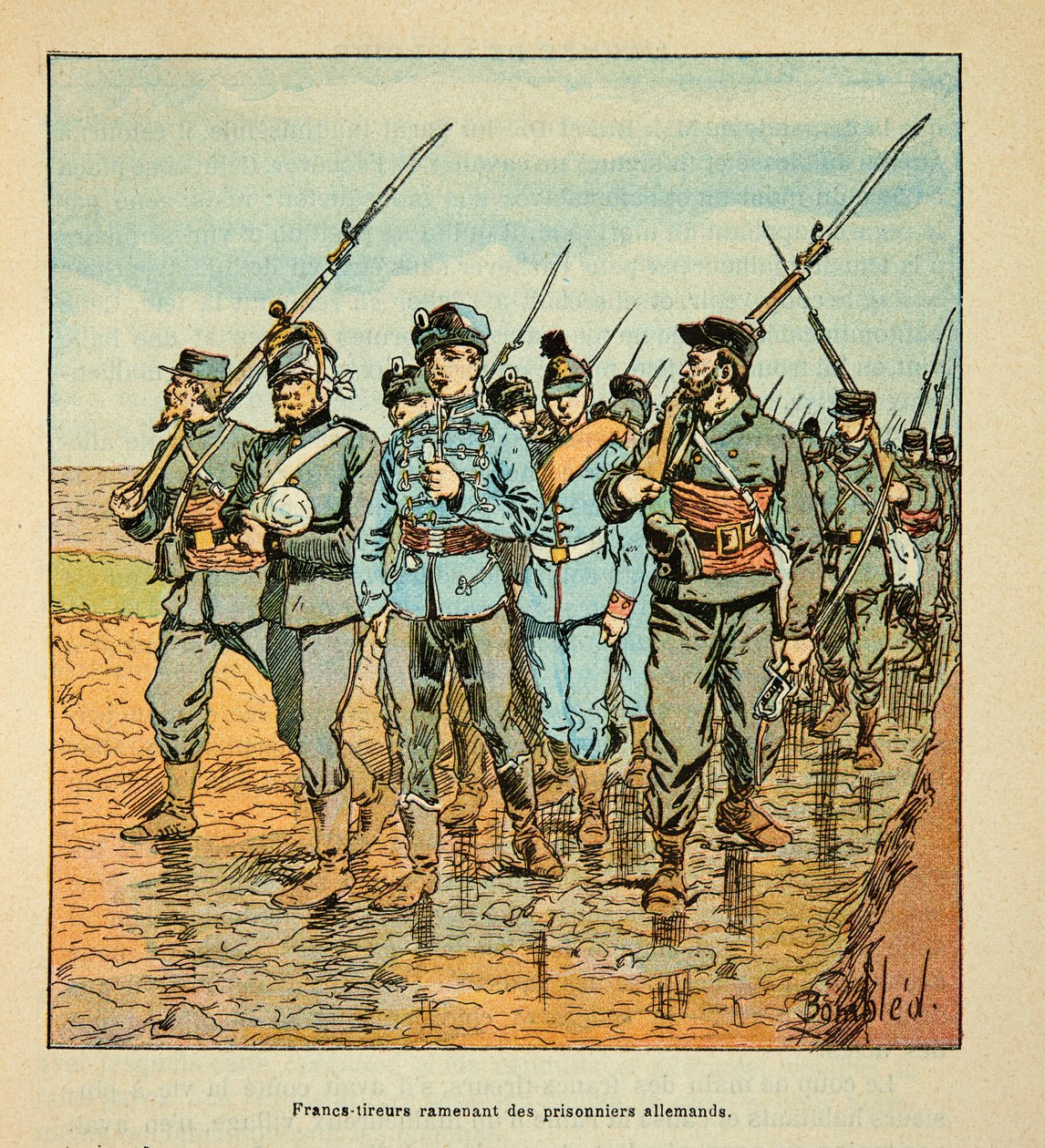 L'Armee de la Loire بقلم يوجين سيرجنت ، ديت جرينست ، مصور من قبل لويس بومبلد (1862-1927) (الحرب الفرنسية الألمانية ؛ حملة 1870-1871): فريسينشرز يعيد السجناء الألمان في أكتوبر 1870 ، مجموعة خاصة بواسطة تفجير لويس تشارلز