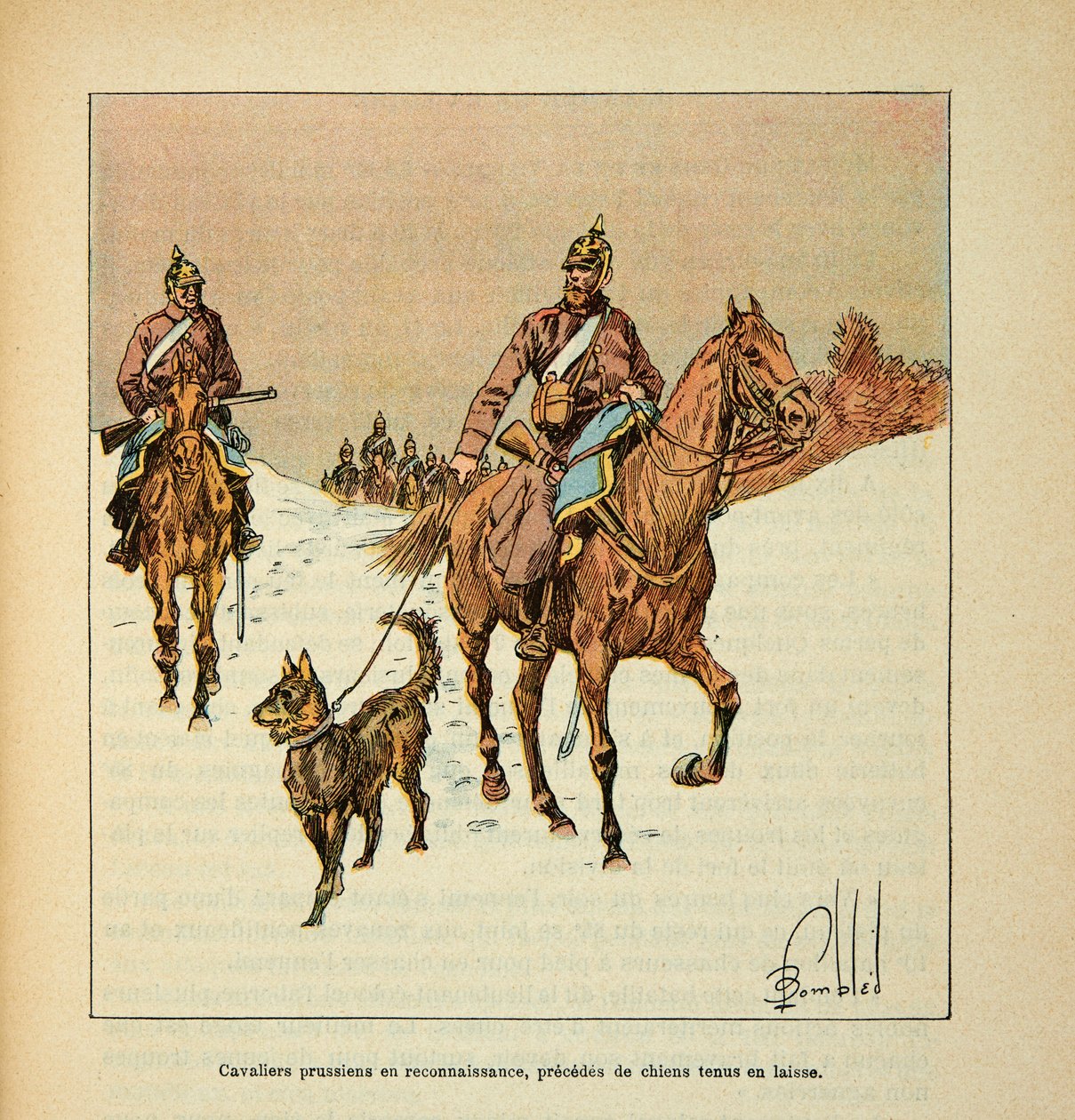 L'Armee de la Loire بواسطة Eugene Sergent ، dit Grenest ، مصور بواسطة Louis Bombled (1862-1927) (الحرب الفرنسية الألمانية ؛ حملة 1870-1871): فرسان بروسيون في الاستطلاع ، يسبقون كلاب مقود ، مجموعة خاصة بواسطة تفجير لويس تشارلز