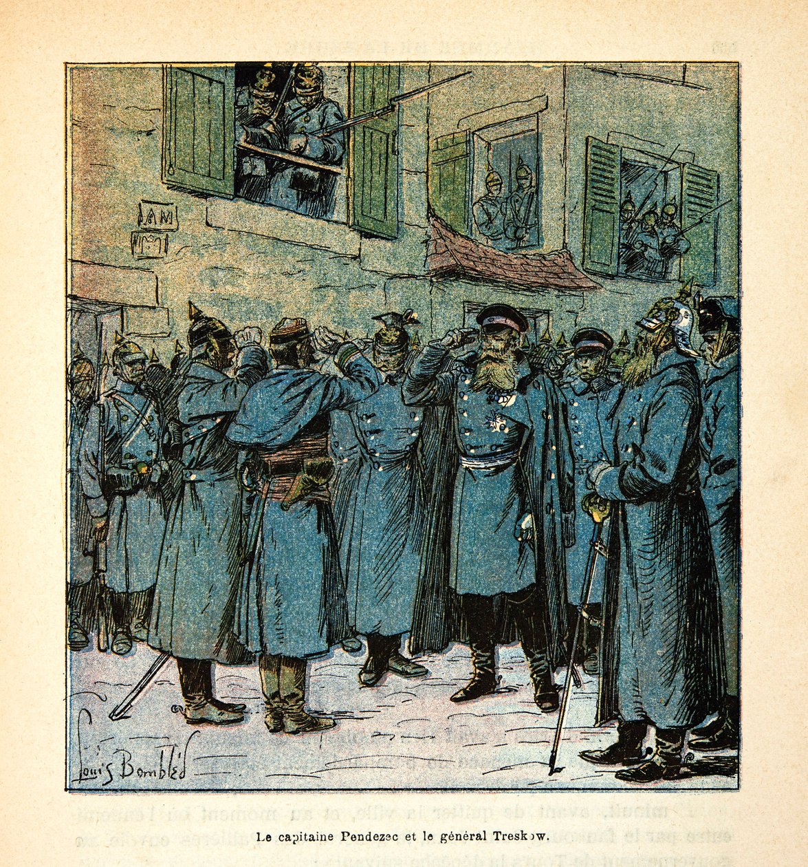 L'Armee de la Loire by Eugene Sergent ، dit Grenest ، رسمها لويس بومبليد (1862-1927) (الحرب الفرنسية الألمانية ؛ حملة 1870-1871): التقى النقيب الفرنسي بينديزيك والجنرال البروسي تريسكو أثناء انسحاب الفرنسيين من مدينة اورليانز في د بواسطة تفجير لويس تشارلز