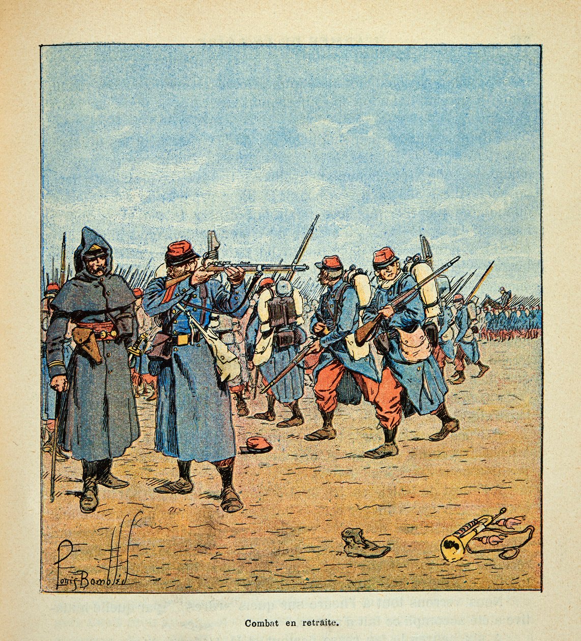 L'Armee de la Loire بقلم يوجين سيرجنت ، ديت جرينست ، رسمها لويس بومبلد (1862-1927) (الحرب الفرنسية الألمانية ؛ حملة 1870-1871): انسحاب الجيش الفرنسي أثناء قتال بون لا رولان في نوفمبر 1870 ، مجموعة خاصة بواسطة تفجير لويس تشارلز