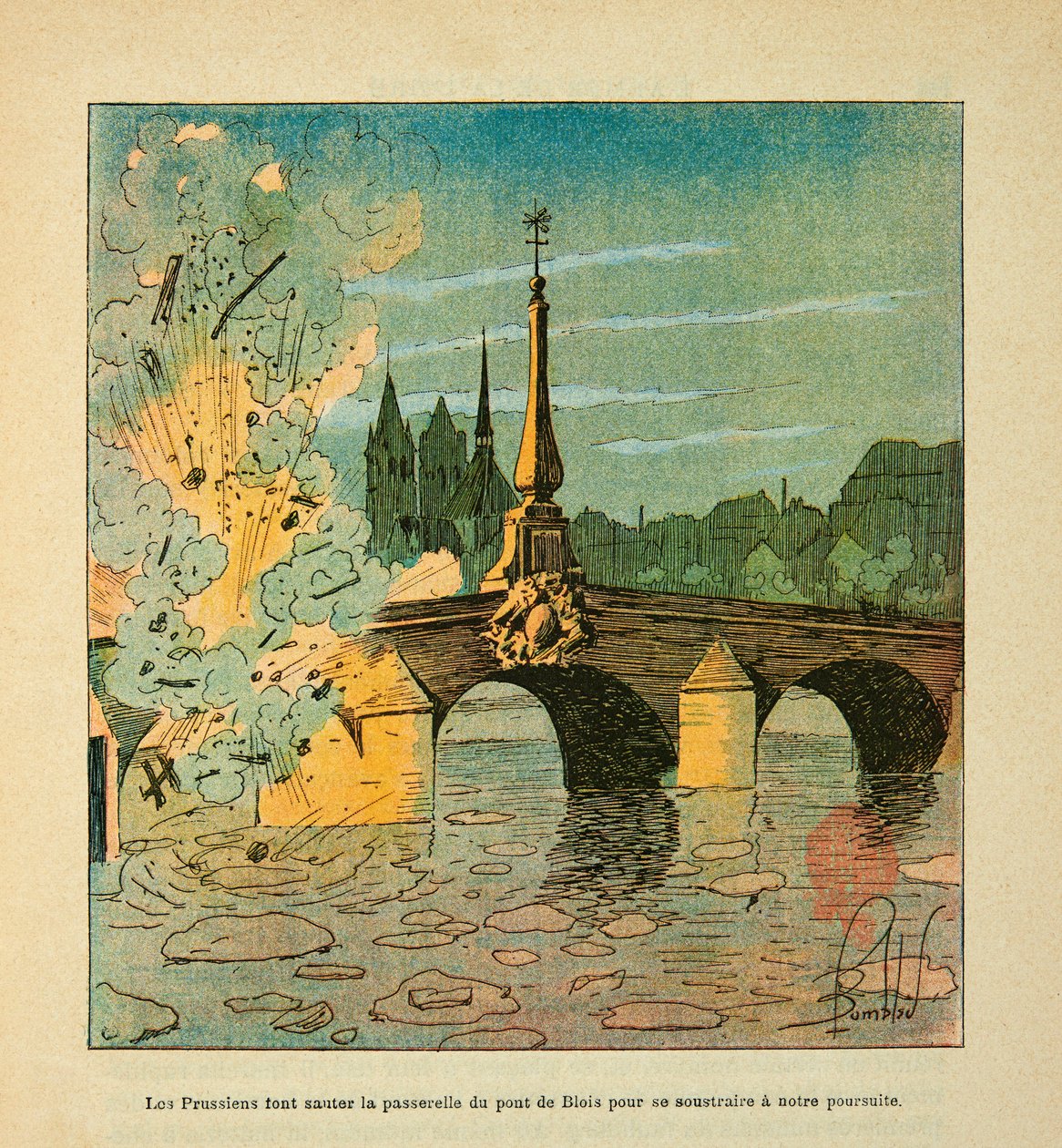 L'Armee de la Loire بقلم يوجين سيرجنت ، ديت جرينست ، رسمه لويس بومبلد (1862-1927) (الحرب الفرنسية الألمانية ؛ حملة 1870-1871): البروسيون يفجرون جسر بلوا في يناير 1871 ، مجموعة جزئية بواسطة تفجير لويس تشارلز
