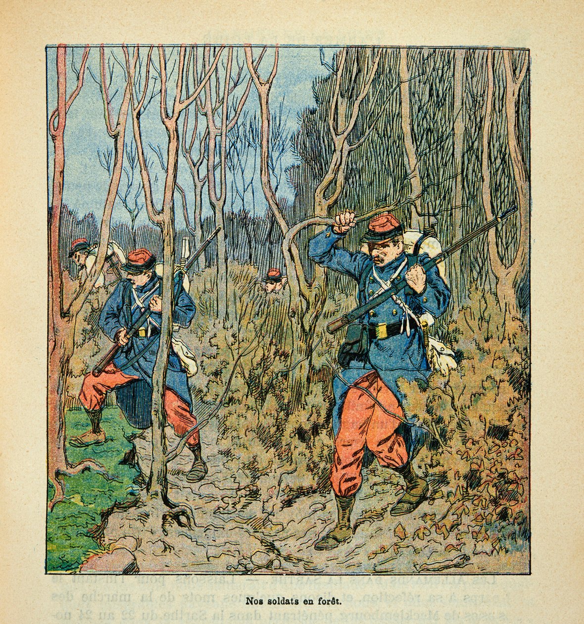L'Armee de la Loire بقلم يوجين سيرجنت ، ديت جرينست ، مصور من قبل لويس بومبلد (1862-1927) (الحرب الفرنسية الألمانية ؛ حملة 1870-1871): جنود فرنسيون في استطلاع في غابة أورليانز ، مجموعة خاصة بواسطة تفجير لويس تشارلز