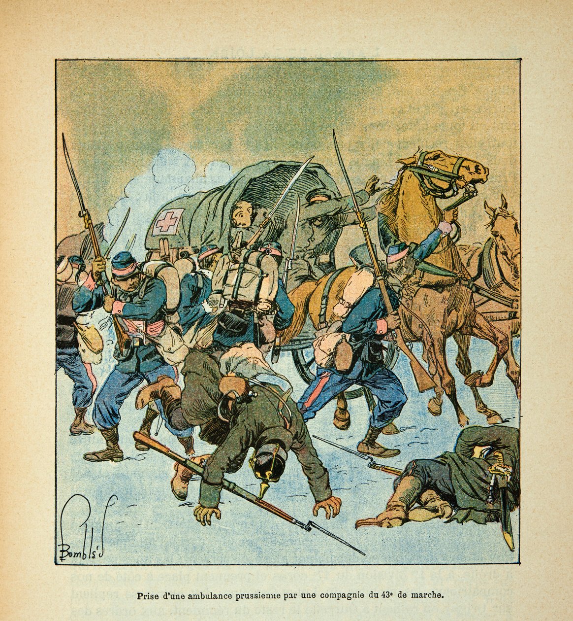 L'Armee de la Loire بواسطة Eugene Sergent ، dit Grenest ، رسمها لويس بومبلد (1862-1927) (الحرب الفرنسية الألمانية ؛ حملة 1870-1871): أخذ سيارة إسعاف بروسية من قبل شركة مسيرة 43 ، مجموعة خاصة بواسطة تفجير لويس تشارلز