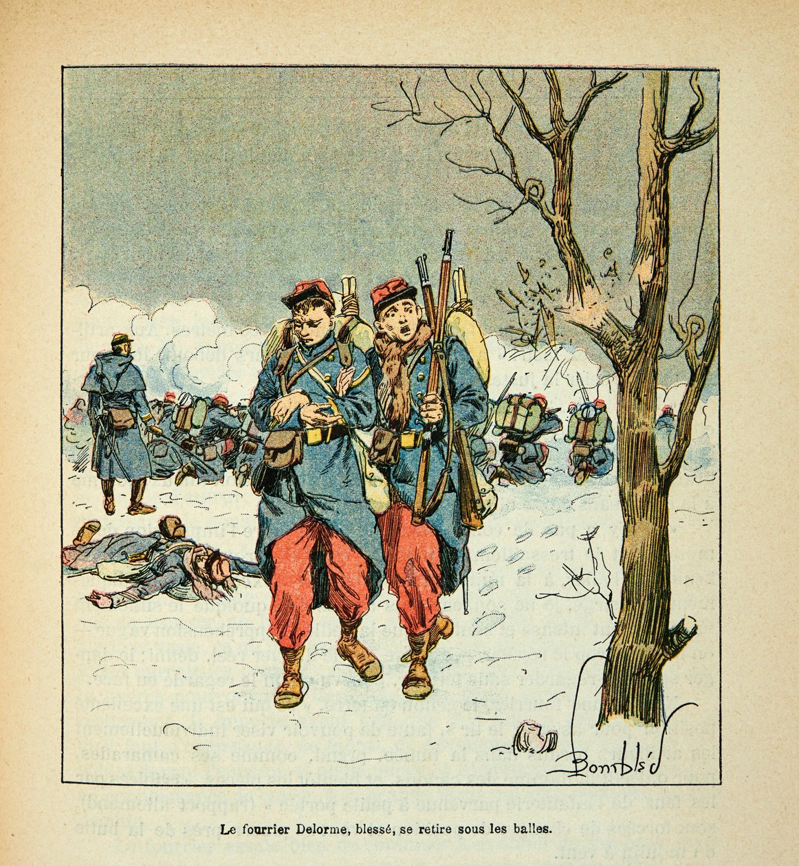 L'Armee de la Loire بقلم يوجين سيرجنت ، ديت جرينست ، مصور من قبل لويس بومبلد (1862-1927) (الحرب الفرنسية الألمانية ؛ حملة 1870-1871): طير ديلورم ، الجروح تتراجع تحت الكرات ، مجموعة جزئية بواسطة تفجير لويس تشارلز