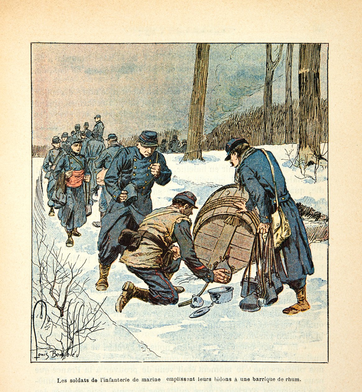 L'Armee de la Loire بقلم يوجين سيرجنت ، ديت جرينست ، رسمه لويس بومبليد (1862-1927) (الحرب الفرنسية الألمانية ؛ حملة 1870-1871): يملأ جنود المشاة العلب ببرميل من الروم ، مجموعة Partial بواسطة تفجير لويس تشارلز