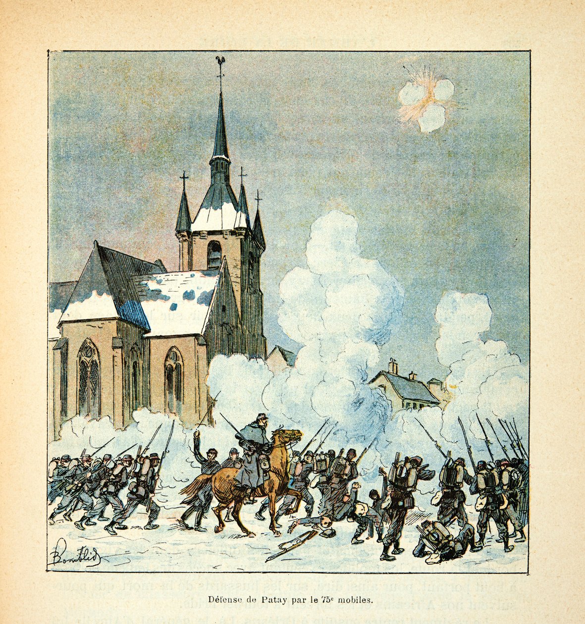 L'Armee de la Loire بواسطة Eugene Sergent ، dit Grenest ، رسمها لويس بومبلد (1862-1927) (الحرب الفرنسية الألمانية ؛ حملة 1870-1871): الدفاع عن مدينة باتاي بواسطة 75.eme الهواتف المحمولة في ديسمبر 1870 ، مجموعة خاصة بواسطة تفجير لويس تشارلز