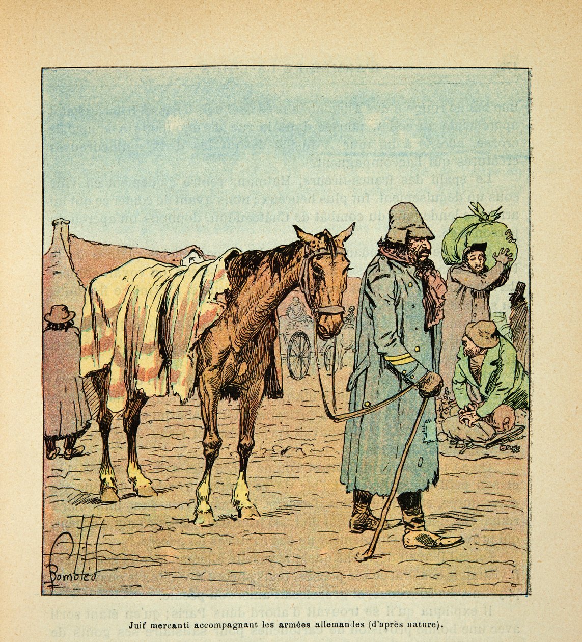 L'Armee de la Loire بقلم يوجين سيرجنت ، ديت جرينست ، مصور من قبل لويس بومبلد (1862-1927) (الحرب الفرنسية الألمانية ؛ حملة 1870-1871): ميركانتي يهودي يرافق القوات الألمانية خلال حرب 1870 ، مجموعة خاصة بواسطة تفجير لويس تشارلز