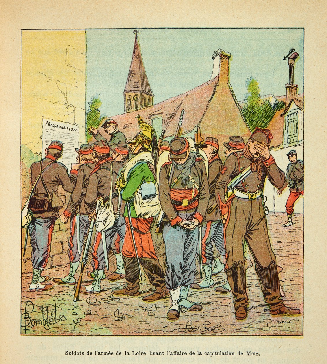 L'Armee de la Loire بقلم يوجين سيرجنت ، ديت جرينست ، مصور من قبل لويس بومبليد (1862-1927) (الحرب الفرنسية الألمانية ؛ حملة 1870-1871): جنود أرمي دي لا لوار يقرؤون قضية استسلام ميتز ، مجموعة جزئية بواسطة تفجير لويس تشارلز