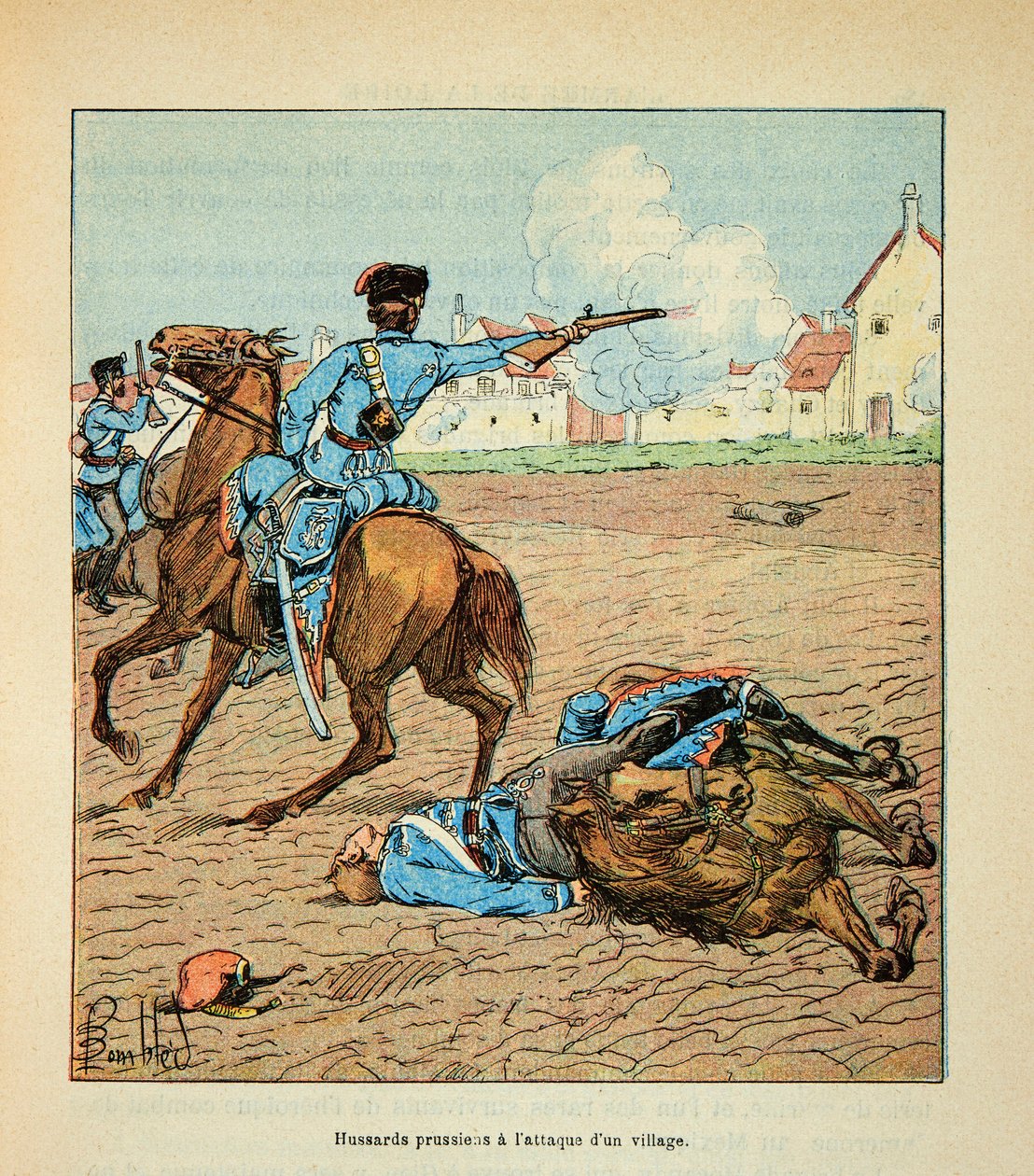 L'Armee de la Loire بقلم يوجين سيرجنت ، ديت جرينست ، رسمه لويس بومبلد (1862-1927) (الحرب الفرنسية الألمانية ؛ حملة 1870-1871): هاجم الفرسان البروسيون قرية في أكتوبر 1870 ، مجموعة جزئية بواسطة تفجير لويس تشارلز