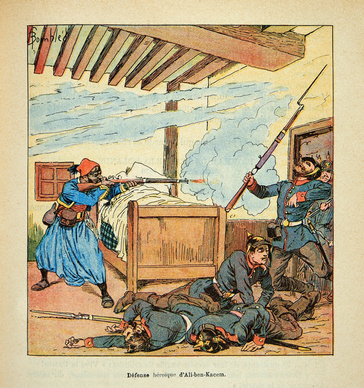 L'Armee de la Loire de Eugene Sergent ، dit Grenest ، رسمها لويس بومبليد (1862-1927) (الحرب الفرنسية الألمانية ؛ حملة 1870-1871): دفاع بطولي عن توركو علي بن قاسم من الفوج الثالث من Tirailleurs خلال القتال في جورانفيل في نوفي بواسطة تفجير لويس تشارلز