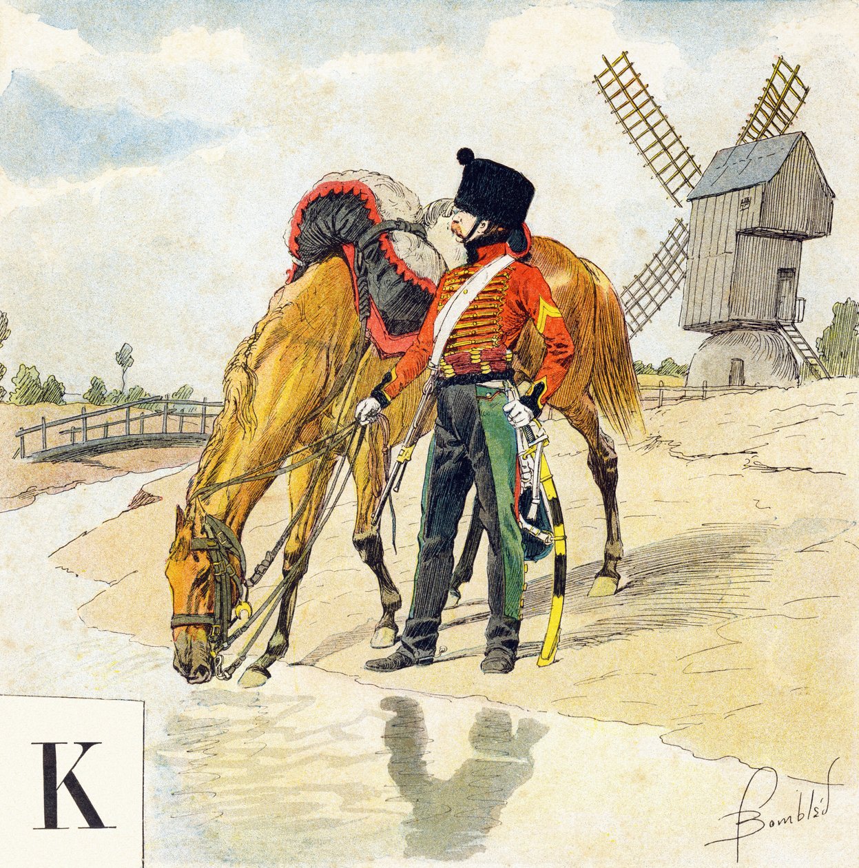 Letter K: Kolbach (colback, colbaque), hat of the French horsemen of the first and second empires, "Je serai soldat”( Iwill be a soldier) - Military alphabet بواسطة تفجير لويس تشارلز