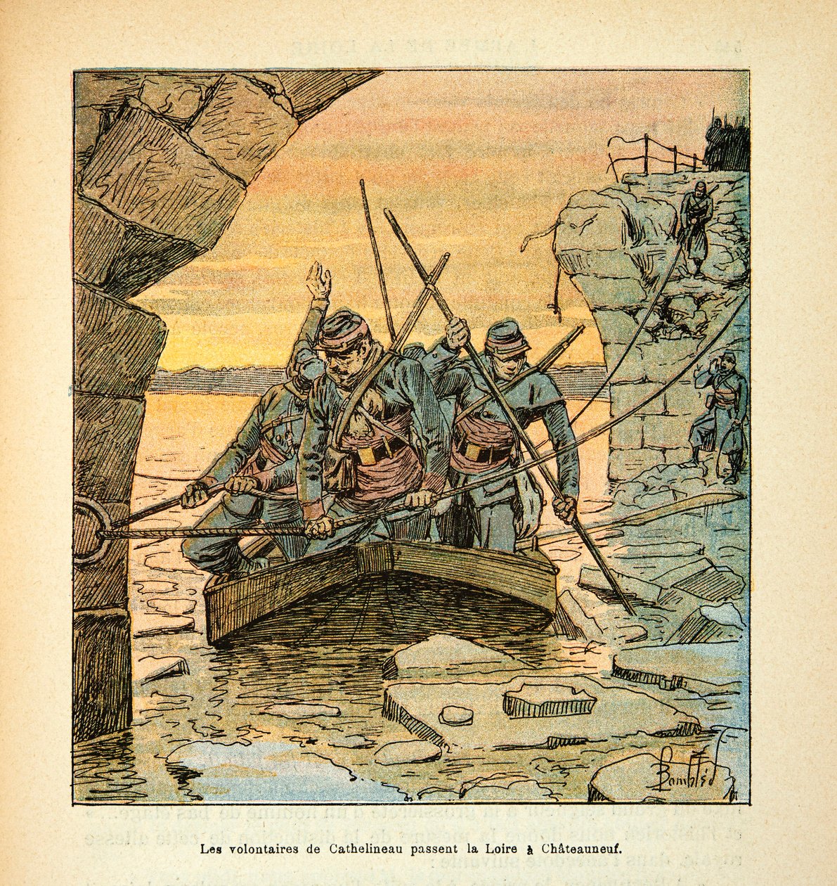 The Armee of the Loire بقلم يوجين سيرجنت ، ديت جرينست ، رسمها لويس بومبلد (1862-1927) (الحرب الفرنسية الألمانية ؛ حملة 1870-1871): اجتاز الجنرال كاثلينو ، قائد الرماة الفرنسيين الألمان في فيندي ، نهر اللوار إلى Chateauneuf في ديسمبر بواسطة تفجير لويس تشارلز