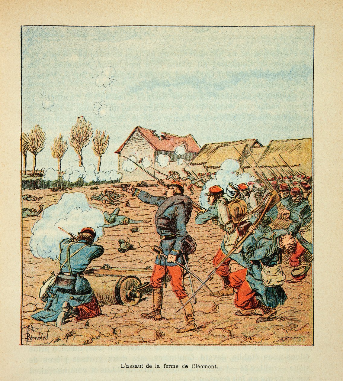 The Armee of the Loire بقلم يوجين سيرجنت ، ديت جرينست ، رسمها لويس بومبلد (1862-1927) (الحرب الفرنسية الألمانية ؛ حملة 1870-1871): معركة كولميير في 9 نوفمبر 1870 ، هجوم الفرنسيين على كليومونت مزرعة ، مجموعة خاصة بواسطة تفجير لويس تشارلز