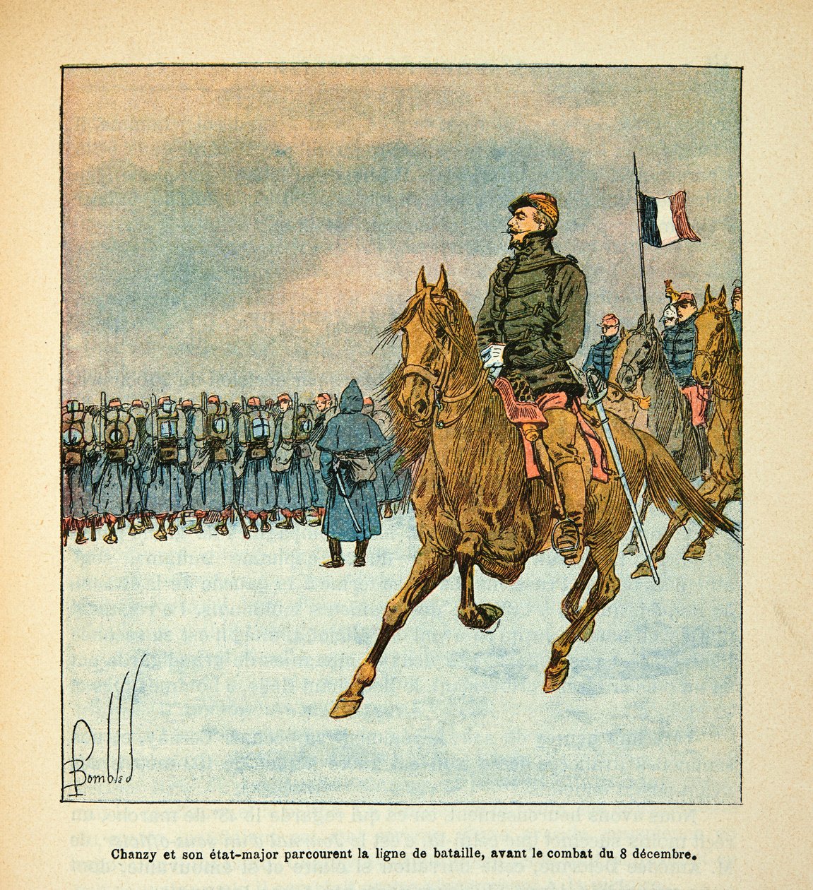 The Armee of the Loire بقلم يوجين سيرجنت ، المعروف باسم جرينست ، رسمه لويس بومبلد (1862-1927) (الحرب الفرنسية الألمانية ؛ حملة 1870-1871): يسافر الجنرال تشانزي وموظفيه في خط المعركة قبل القتال في 8 ديسمبر 1870 ، مجموعة خاصة بواسطة تفجير لويس تشارلز