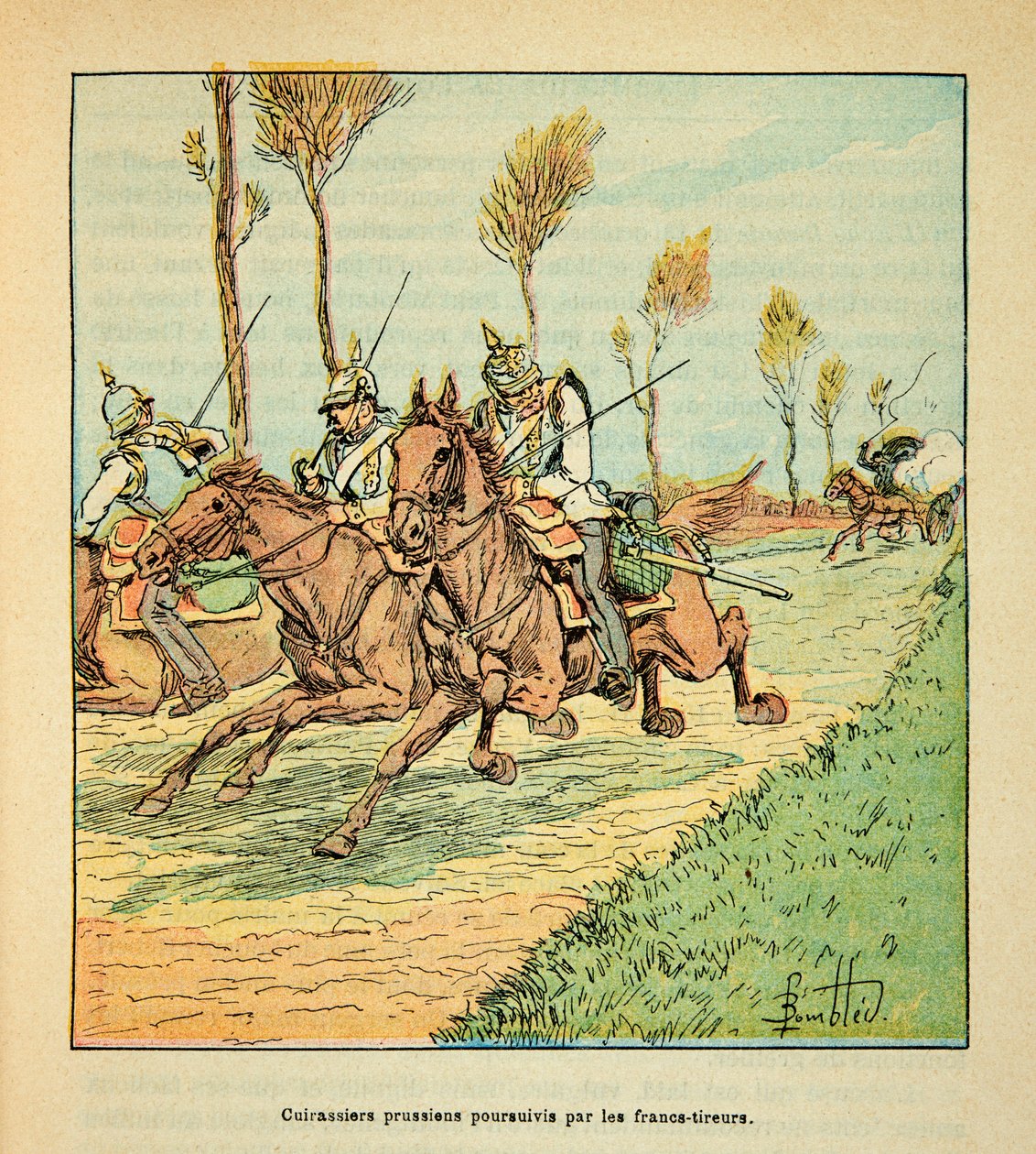 The Armee of the Loire بقلم يوجين سيرجنت ، المعروف باسم Grenest ، رسمه لويس بومبلد (1862-1927) (الحرب الفرنسية الألمانية ؛ حملة 1870-1871): البروسيون Cuirassiers تابعهم Freicists في أكتوبر 1870 ، مجموعة خاصة بواسطة تفجير لويس تشارلز