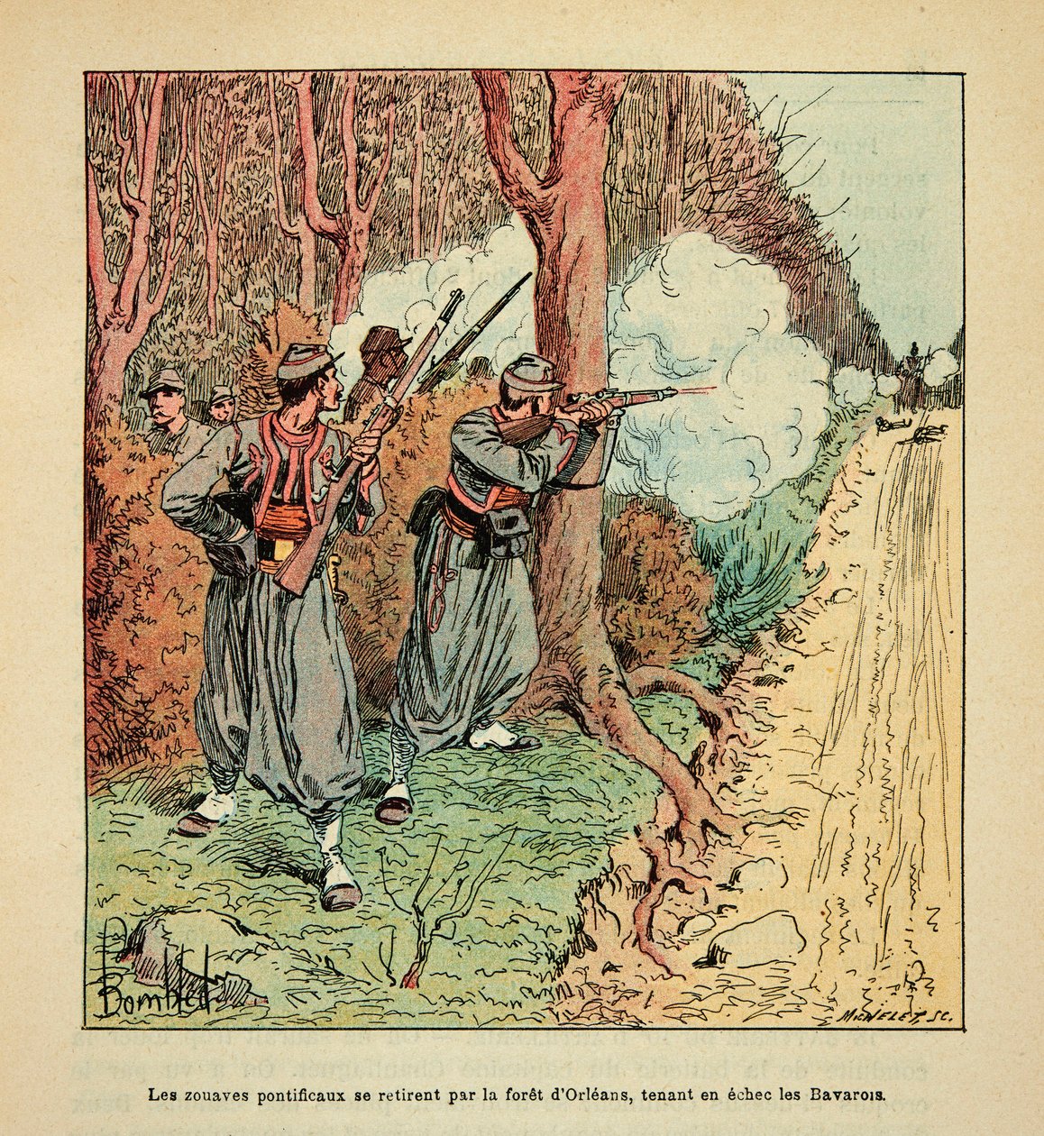 The Armee of the Loire بقلم يوجين سيرجنت ، المعروف باسم جرينست ، رسمه لويس بومبلد (1862-1927) (الحرب الفرنسية الألمانية ؛ حملة 1870-1871): حرب أورليانز ، انسحب البابا الزواف عبر غابة أورليانز حاملاً البافاريين في لعبة الشطرنج بواسطة تفجير لويس تشارلز