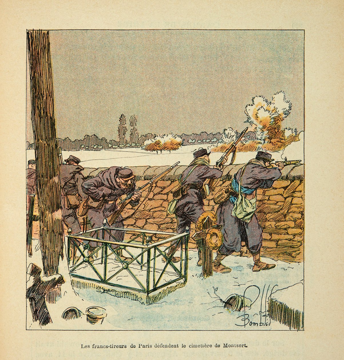 The Armee of the Loire بقلم يوجين سيرجنت ، المعروف باسم جرينست ، رسمه لويس بومبلد (1862-1927) (الحرب الفرنسية الألمانية ؛ حملة 1870-1871): دافع الرماة الفرنسيون في باريس عن مقبرة مونتسورت (ألينكون) في يناير 1871 ، مجموعة خاصة بواسطة تفجير لويس تشارلز