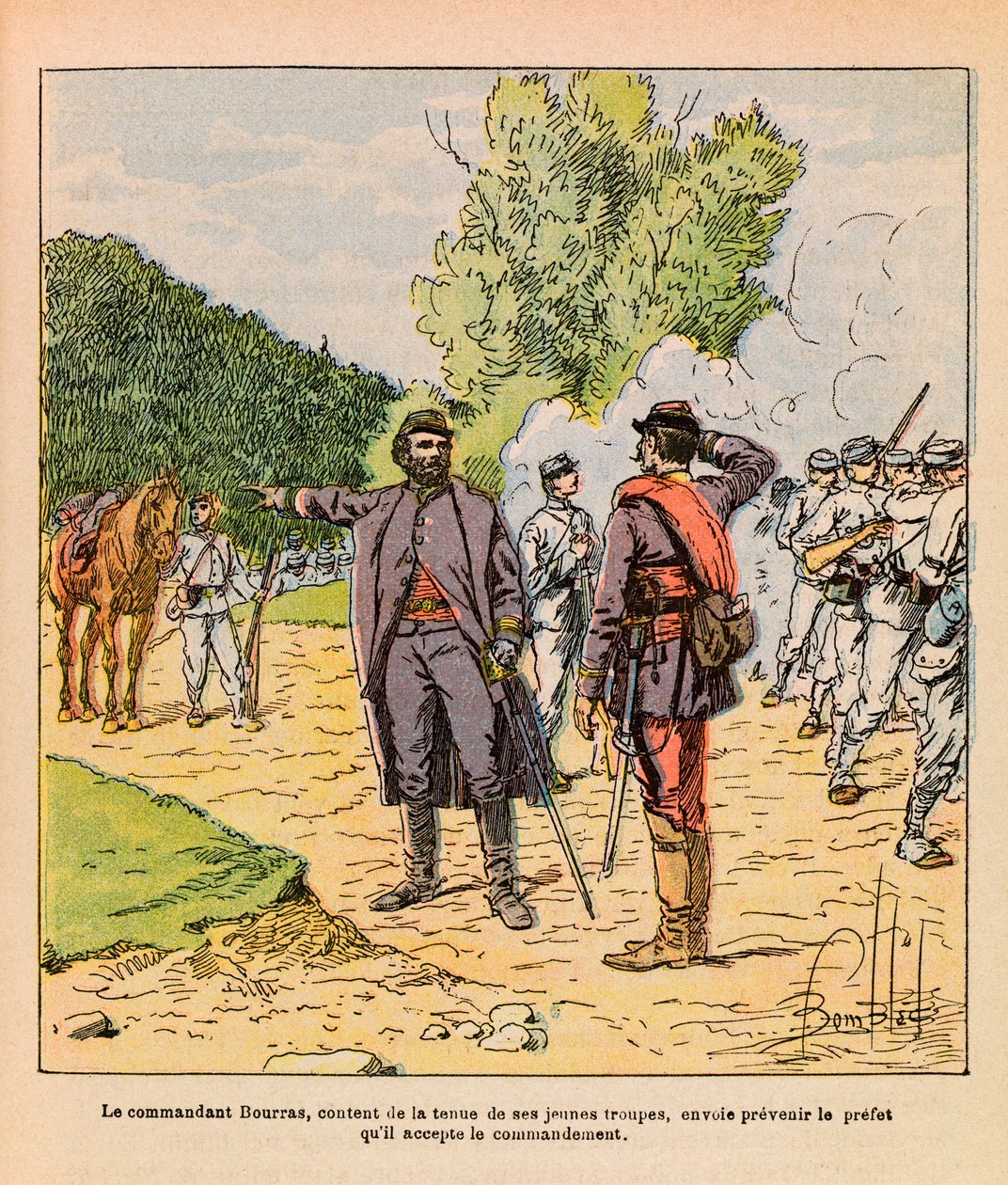 الجيش الشرقي ليوجين رقيب ، ديت جرينست ، رسمها لويس بومبلد (1862-1927) (الحرب الفرنسية الألمانية ؛ حملة 1870-1871): العقيد بوراس أثناء القتال Brouvelieures في أكتوبر 1870 ، مجموعة خاصة بواسطة تفجير لويس تشارلز