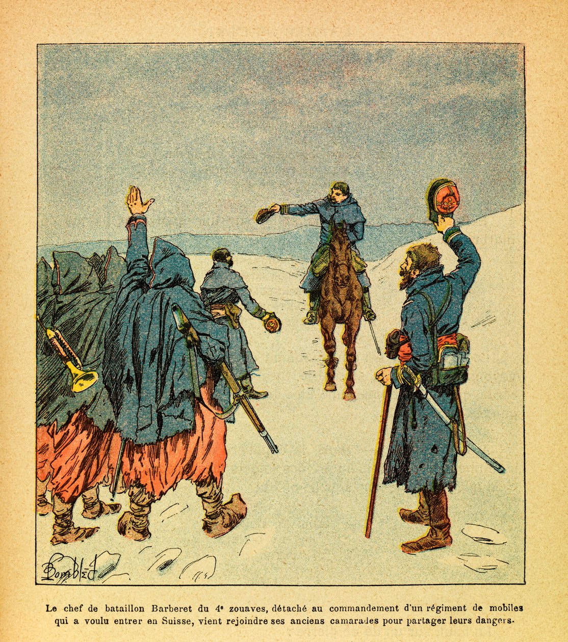 الجيش الشرقي ليوجين رقيب ، المعروف باسم جرينست ، رسمه لويس بومبلد (1862-1927) (الحرب الفرنسية الألمانية ؛ حملة 1870-1871): قائد كتائب باربيريت من الزواف الرابع ، ينفصل لقيادة فوج من المحمول الذي أراد بواسطة تفجير لويس تشارلز