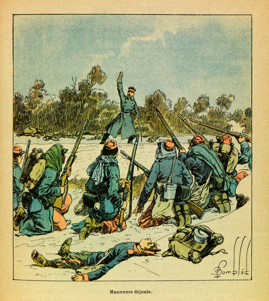 الجيش الشرقي ليوجين رقيب ، المعروف باسم جرينست ، رسمه لويس بومبلد (1862-1927) (الحرب الفرنسية الألمانية ؛ حملة 1870-1871): يناير 1871 ، هريكورت ، الفرنسيون ضد البروسيين ، مجموعة خاصة بواسطة تفجير لويس تشارلز