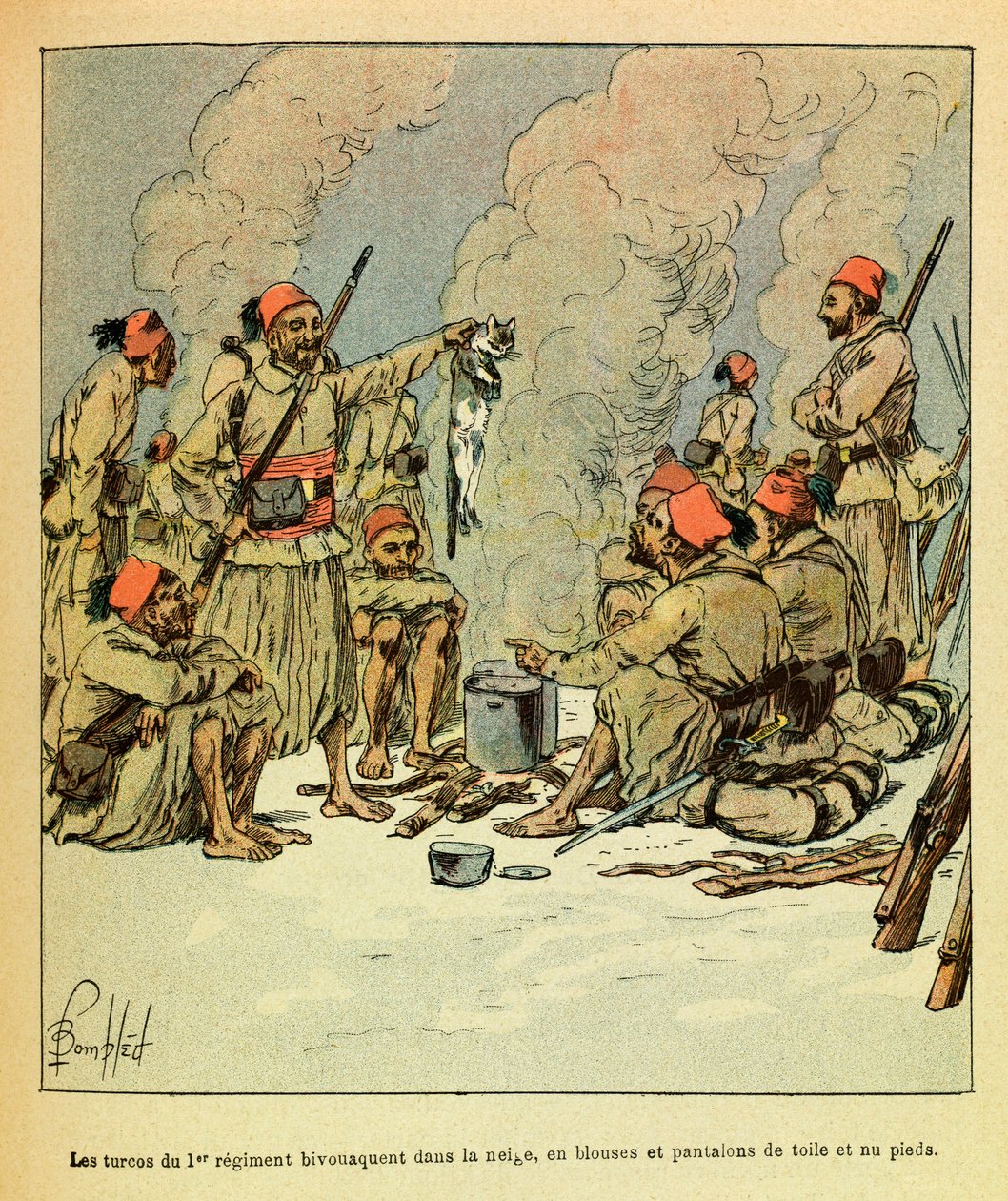 الجيش الشرقي ليوجين رقيب ، المعروف باسم جرينست ، رسمه لويس بومبلد (1862-1927) (الحرب الفرنسية الألمانية ؛ حملة 1870-1871): يناير 1871 ، تركو الفوج الأول في الثلج ، في البلوزات والقمصان. سراويل قماشية ورسوم عارية بواسطة تفجير لويس تشارلز