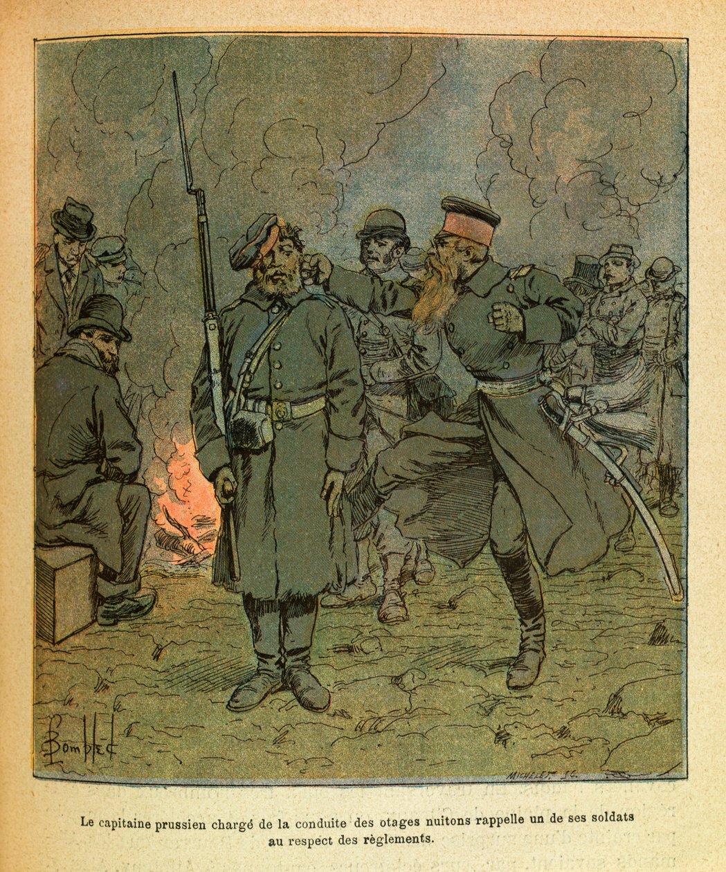 الجيش الشرقي ليوجين رقيب ، المعروف باسم جرينست ، رسمه لويس بومبلد (1862-1927) (الحرب الفرنسية الألمانية ؛ حملة 1870-1871): يتذكر قائد بروسي مسؤول عن سلوك رهائن نويز سان جورج أحدهم. من جنوده في ج بواسطة تفجير لويس تشارلز
